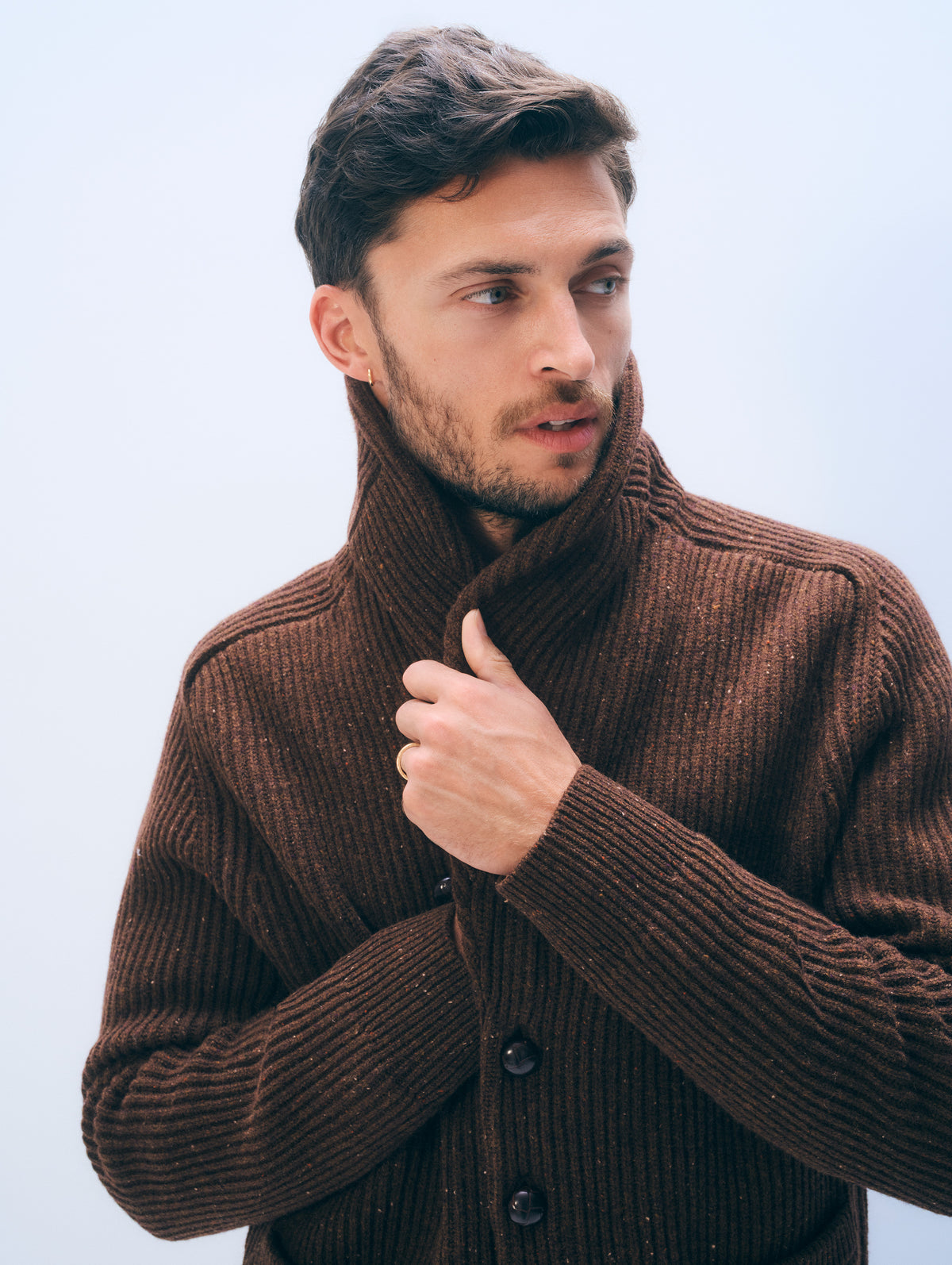 Merino Wool Donegal Shawl Cardigan | Walnut Donegal