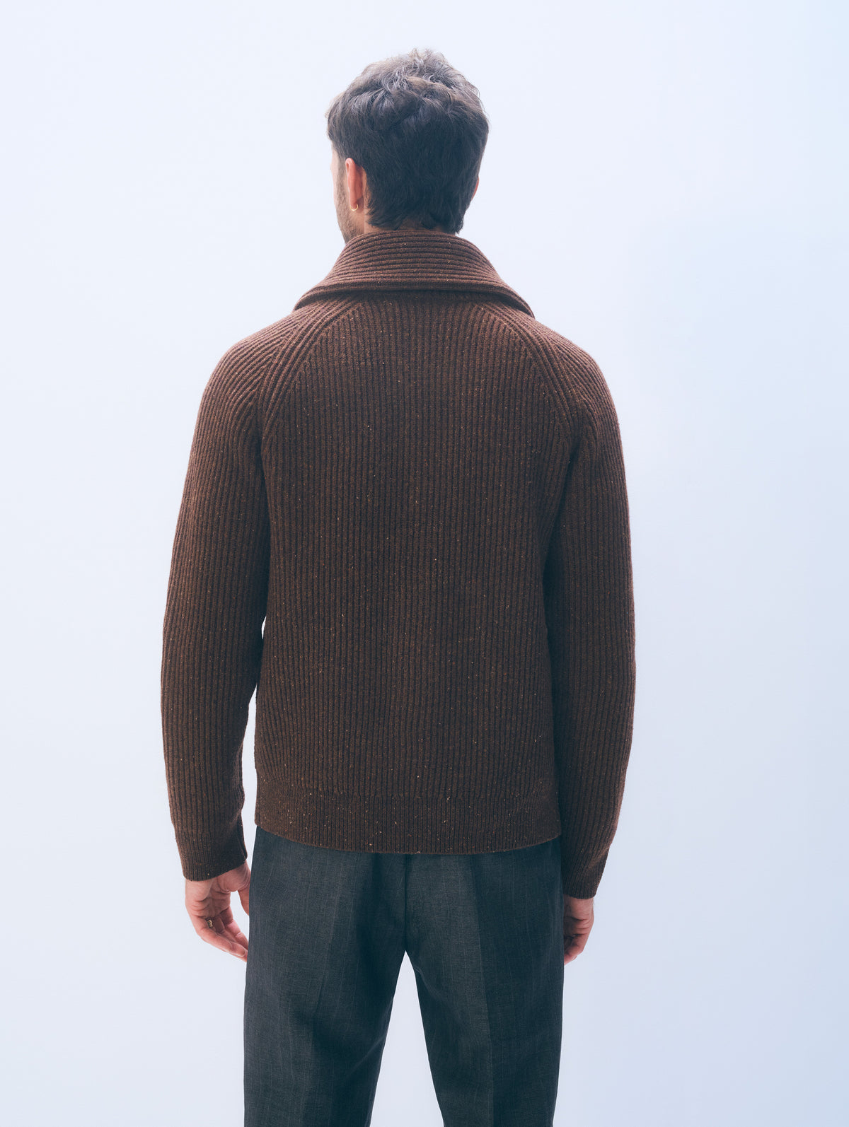 Merino Wool Donegal Shawl Cardigan | Walnut Donegal