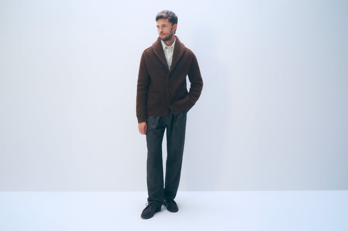 Merino Wool Donegal Shawl Cardigan | Walnut Donegal