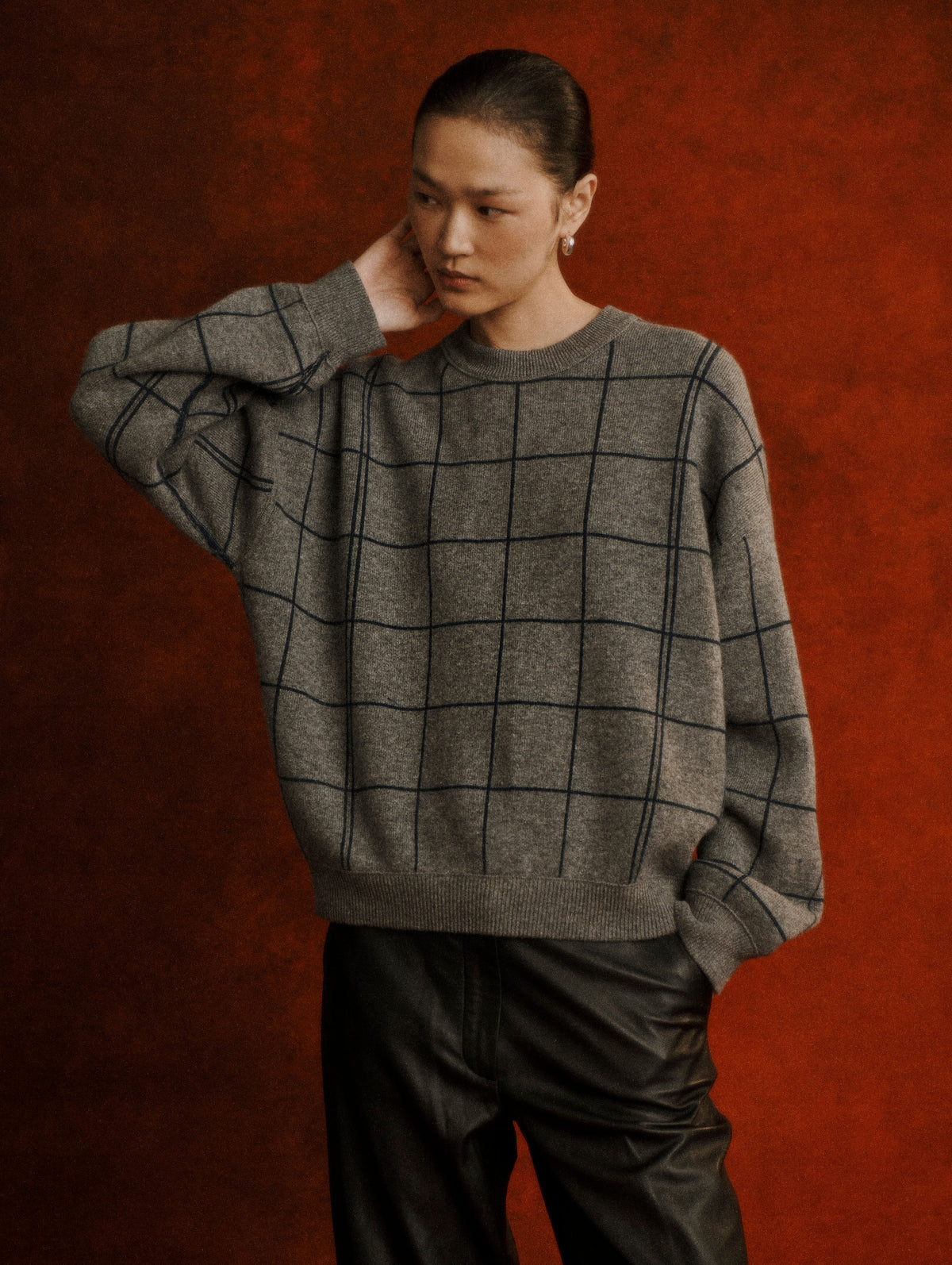 Reversible Cashmere Blend Windowpane Sweatshirt | Navy Combo