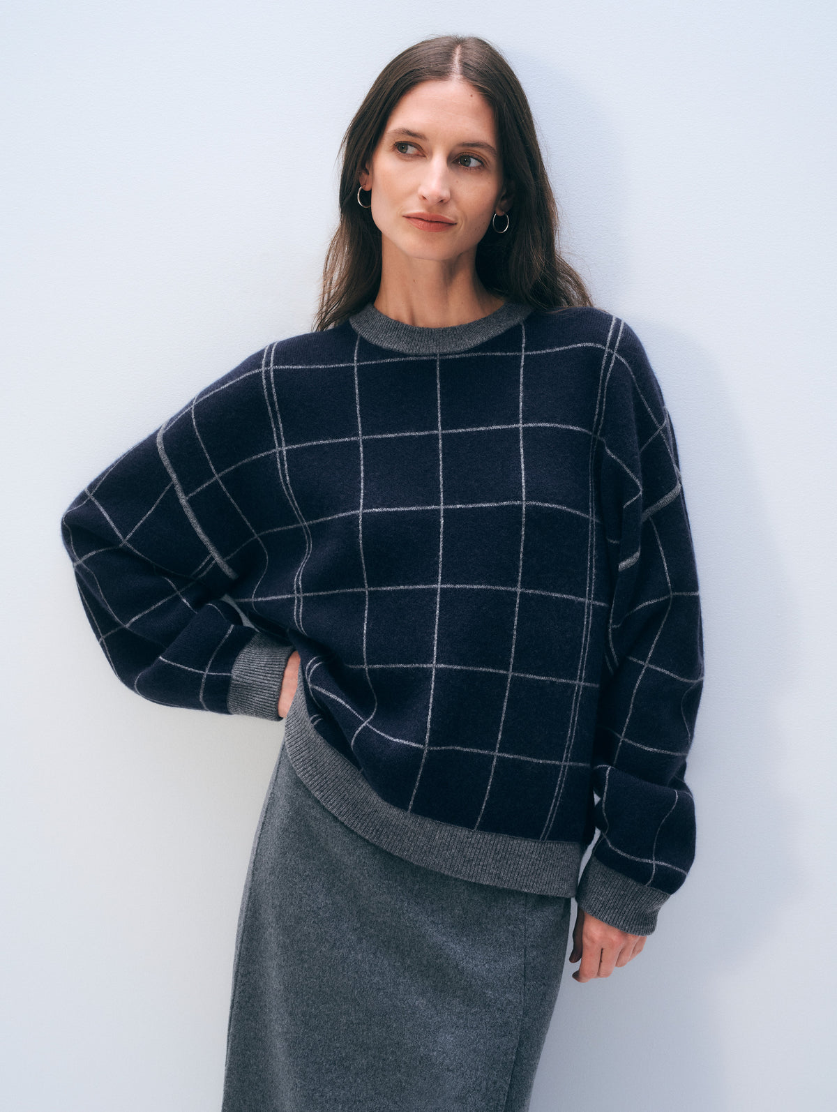Cashmere Blend Windowpane Sweatshirt