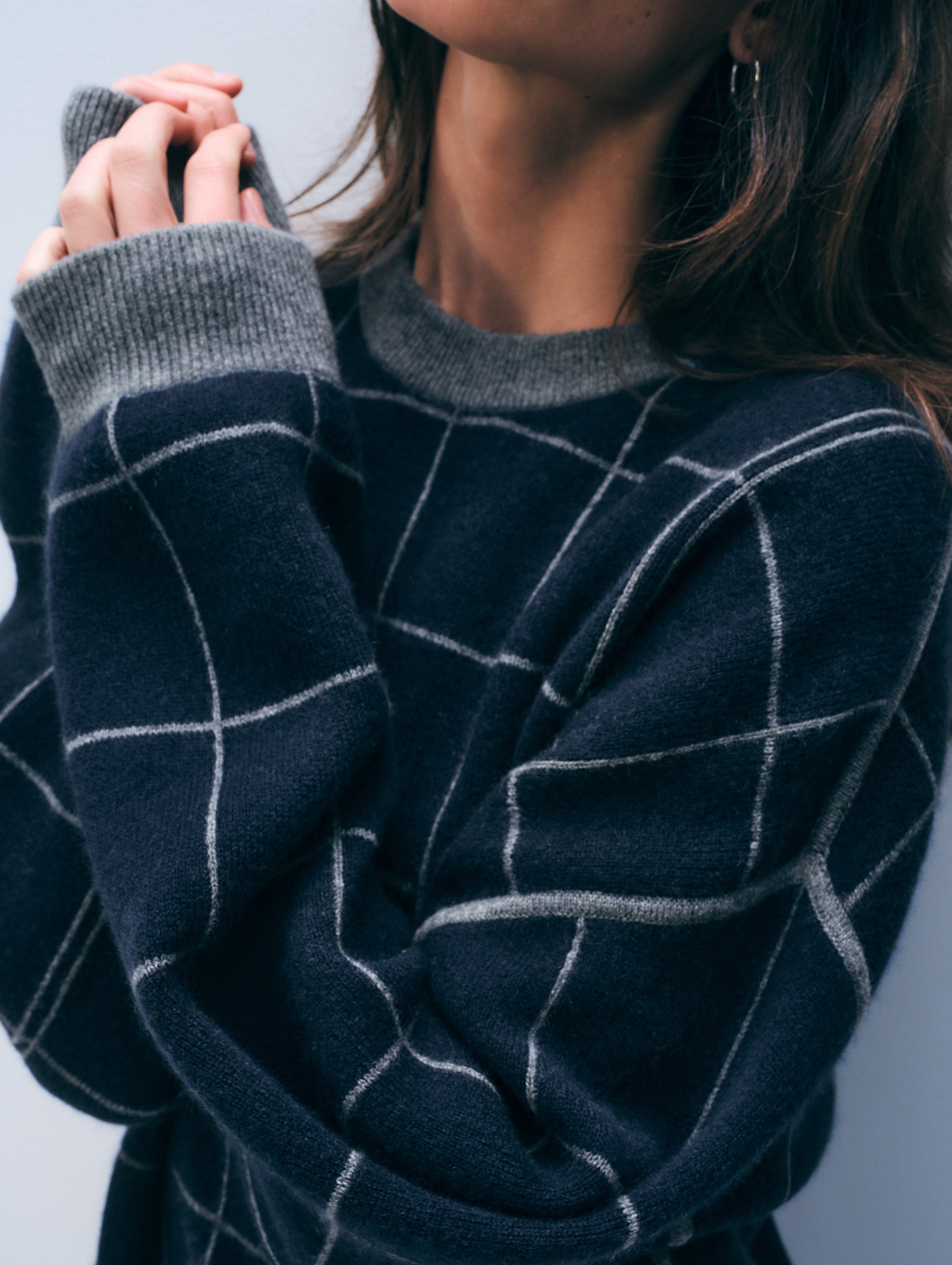 Cashmere Blend Windowpane Sweatshirt