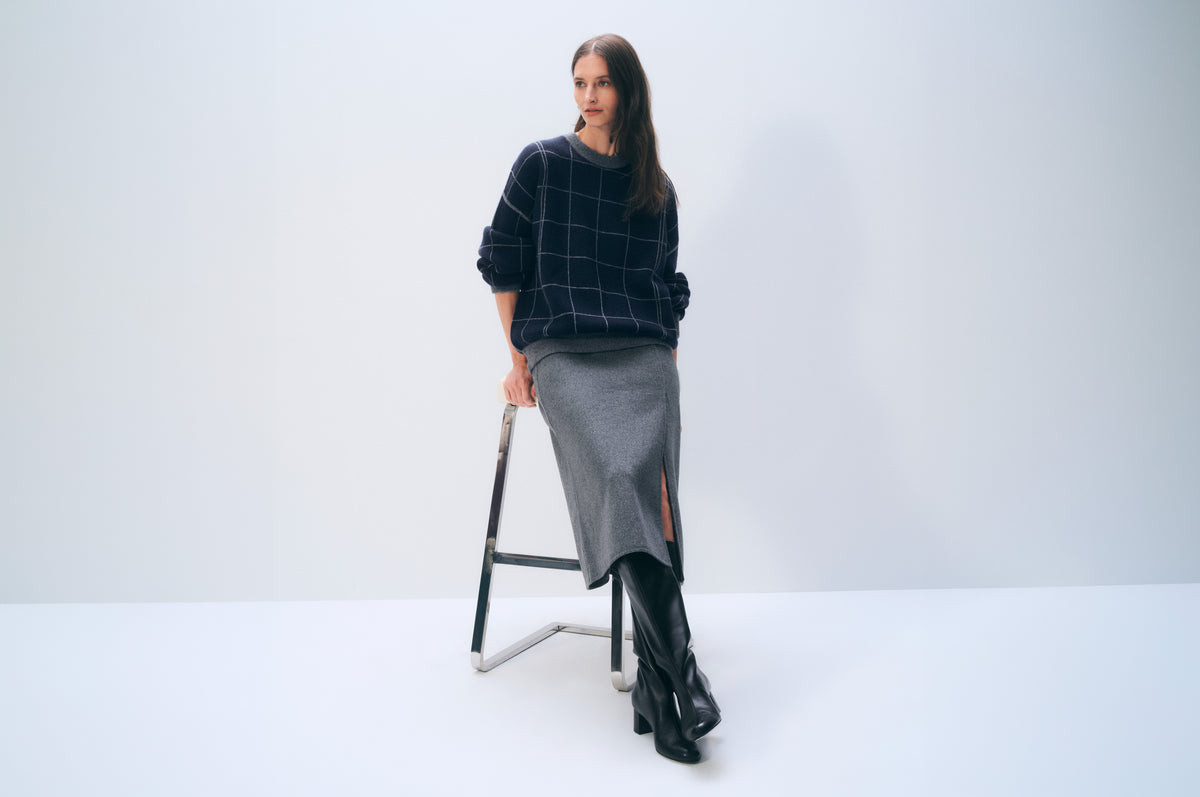 Cashmere Blend Windowpane Sweatshirt