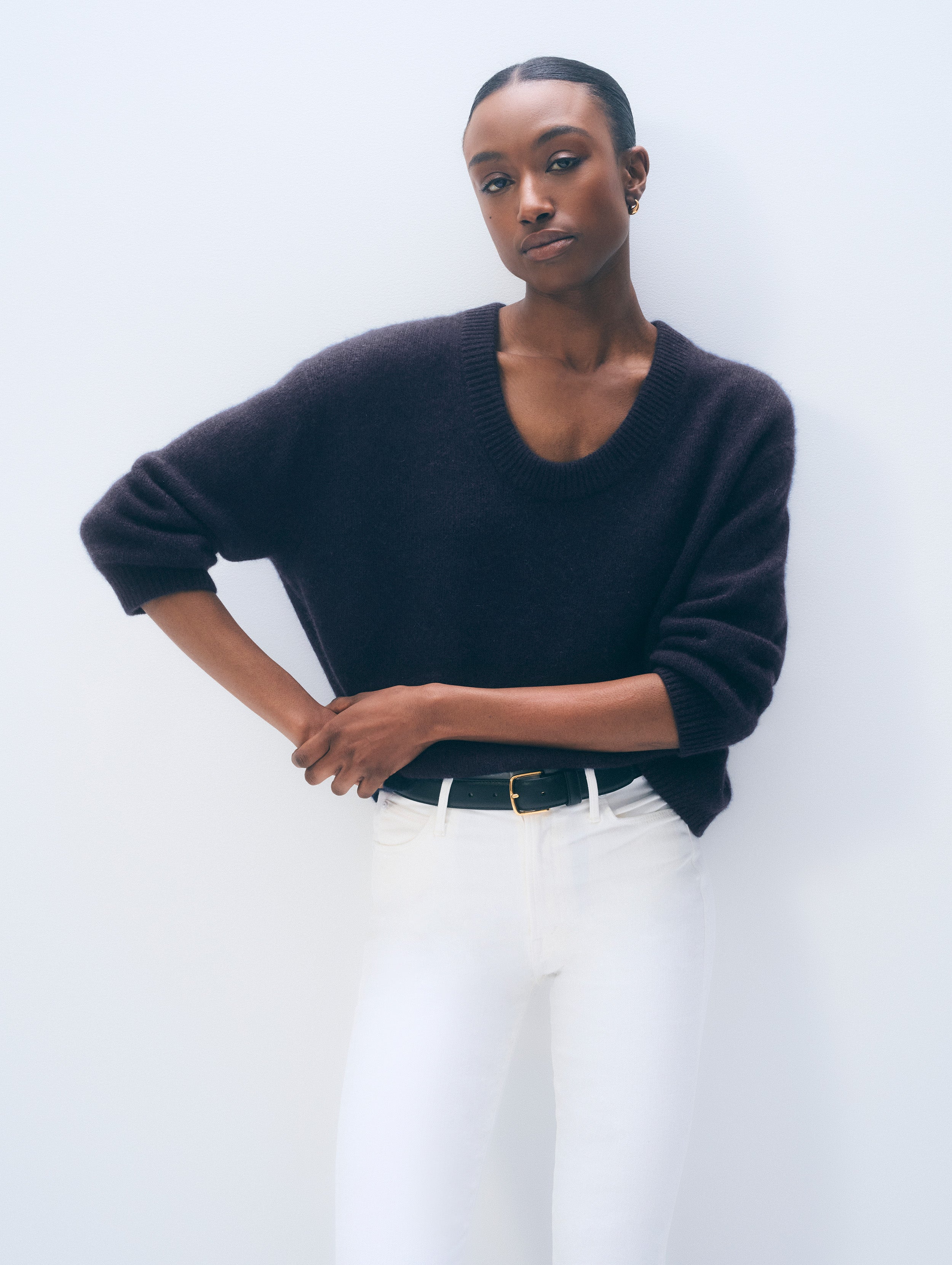 Featherweight Cashmere Scoopneck Tee | Deep Navy