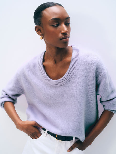 Featherweight Cashmere Scoopneck Tee | Lavender Fog