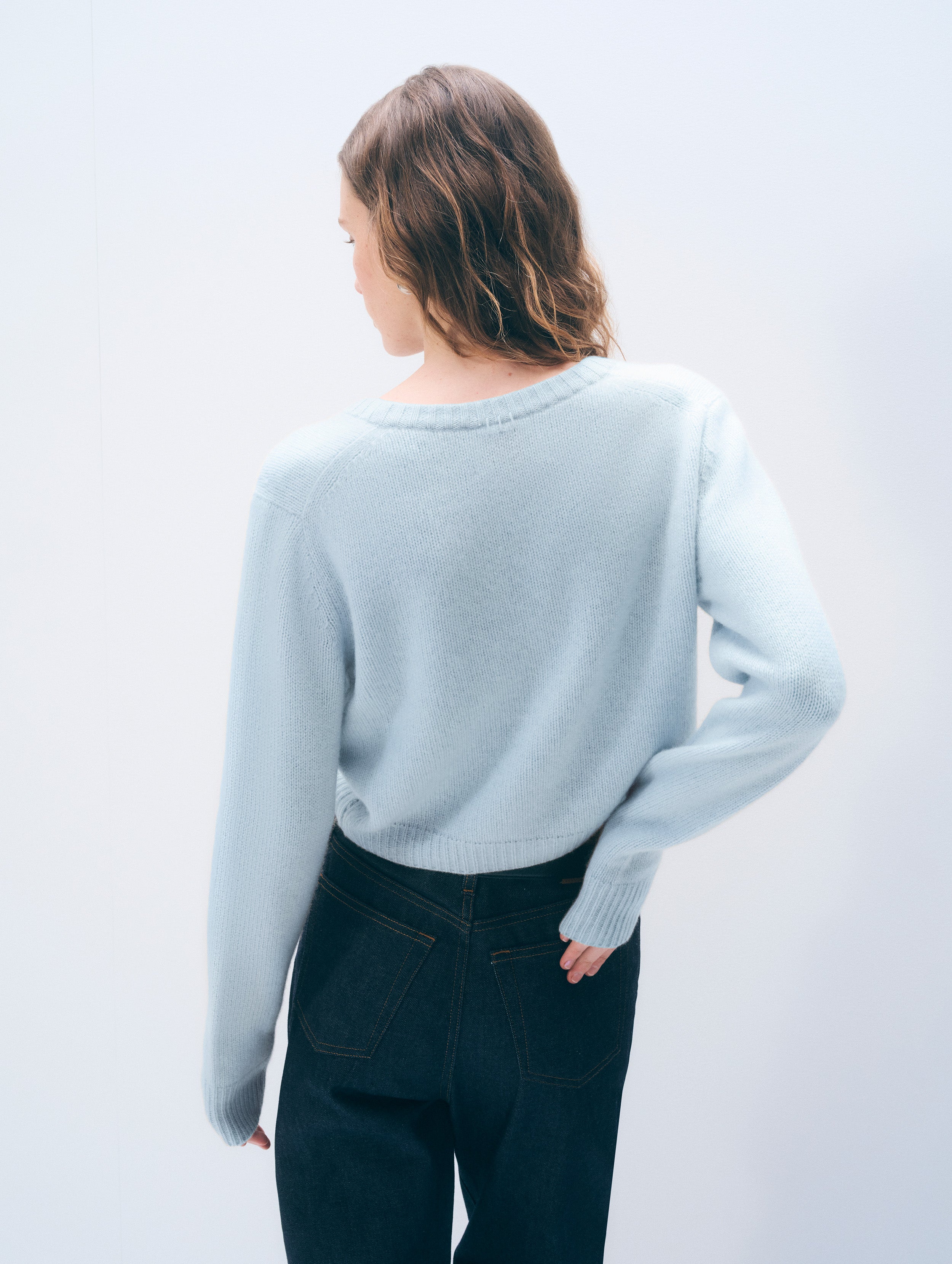 Cashmere Scoop Short-Length Cardigan | Pastel Blue