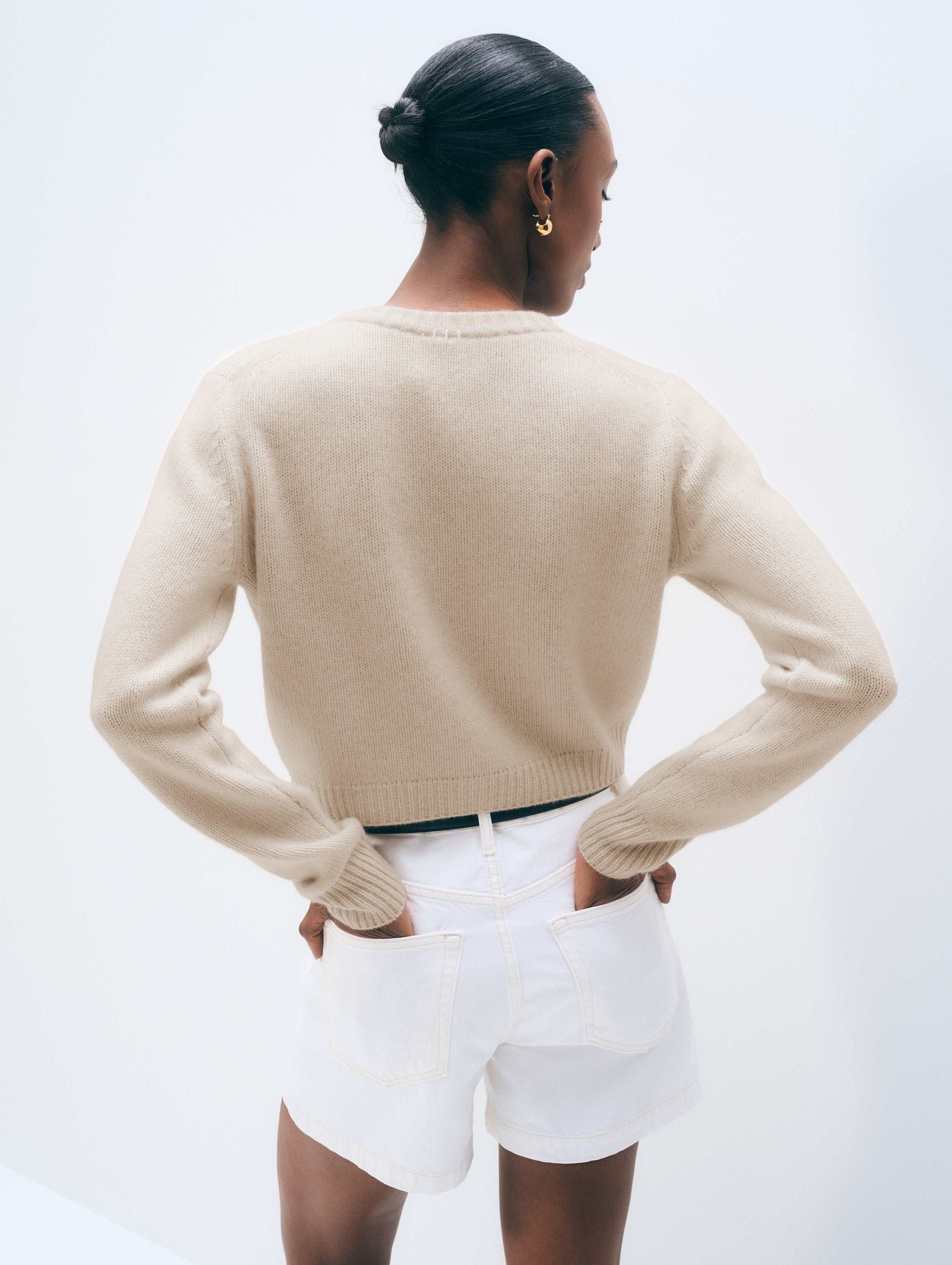 Cashmere Scoop Short-Length Cardigan | Natural Heather
