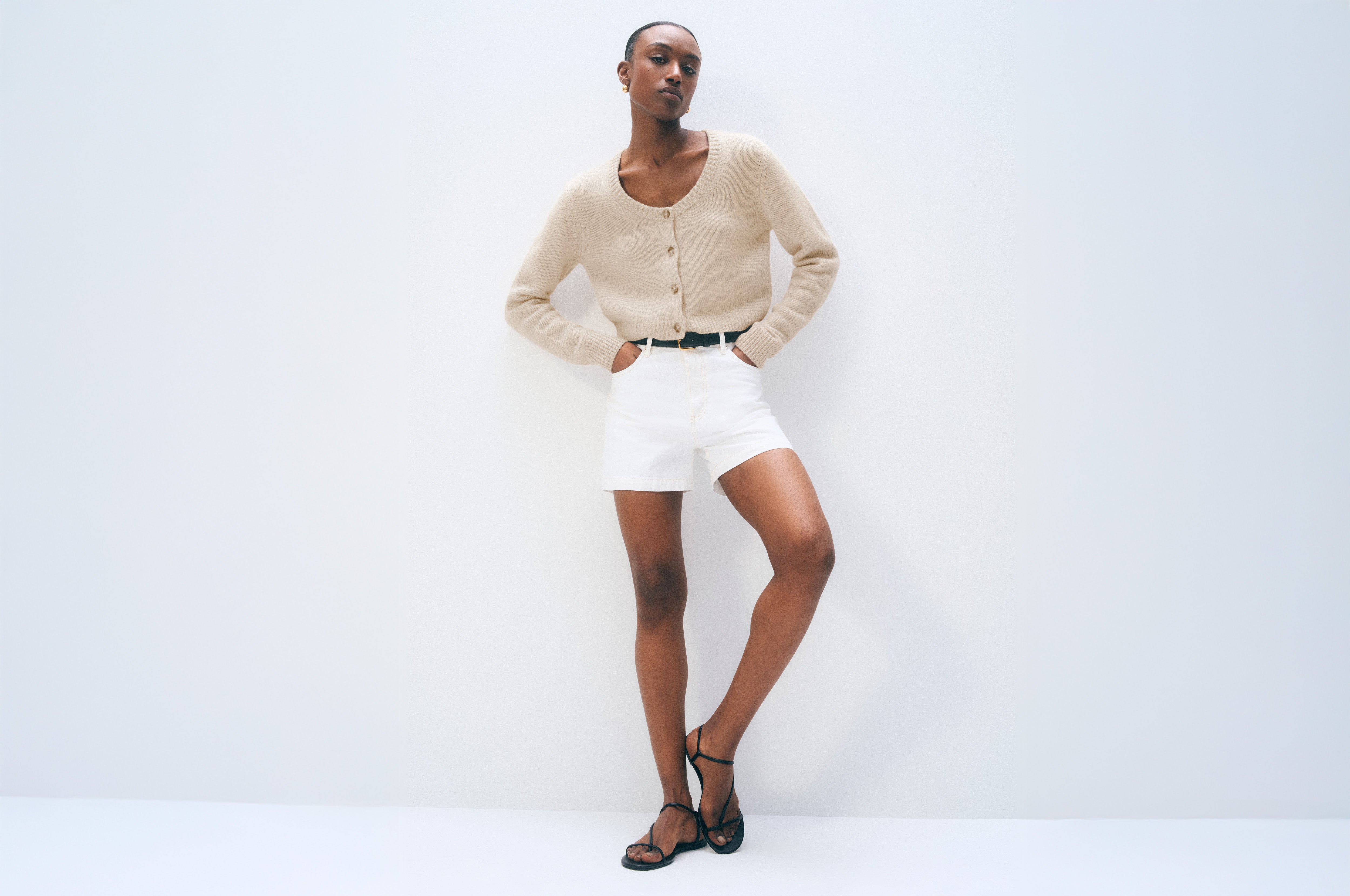 Cashmere Scoop Short-Length Cardigan | Natural Heather