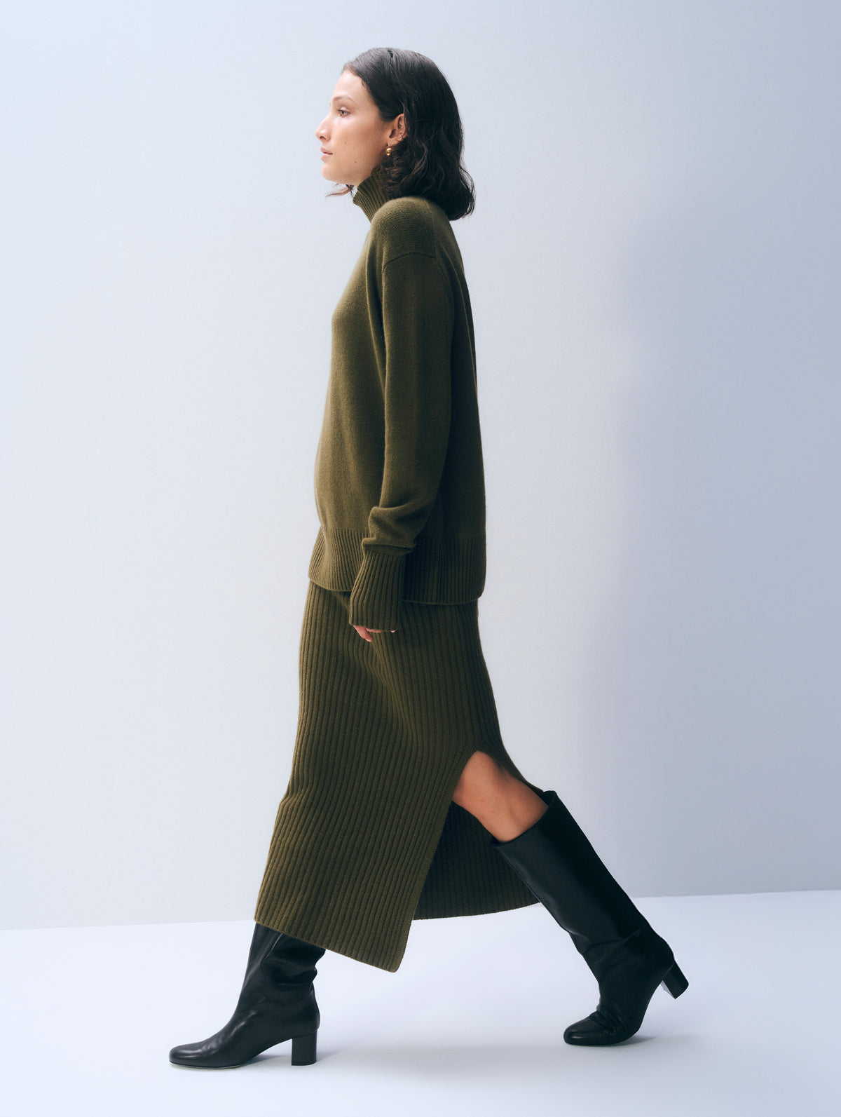 Cashmere Midi Skirt | Deep Olive