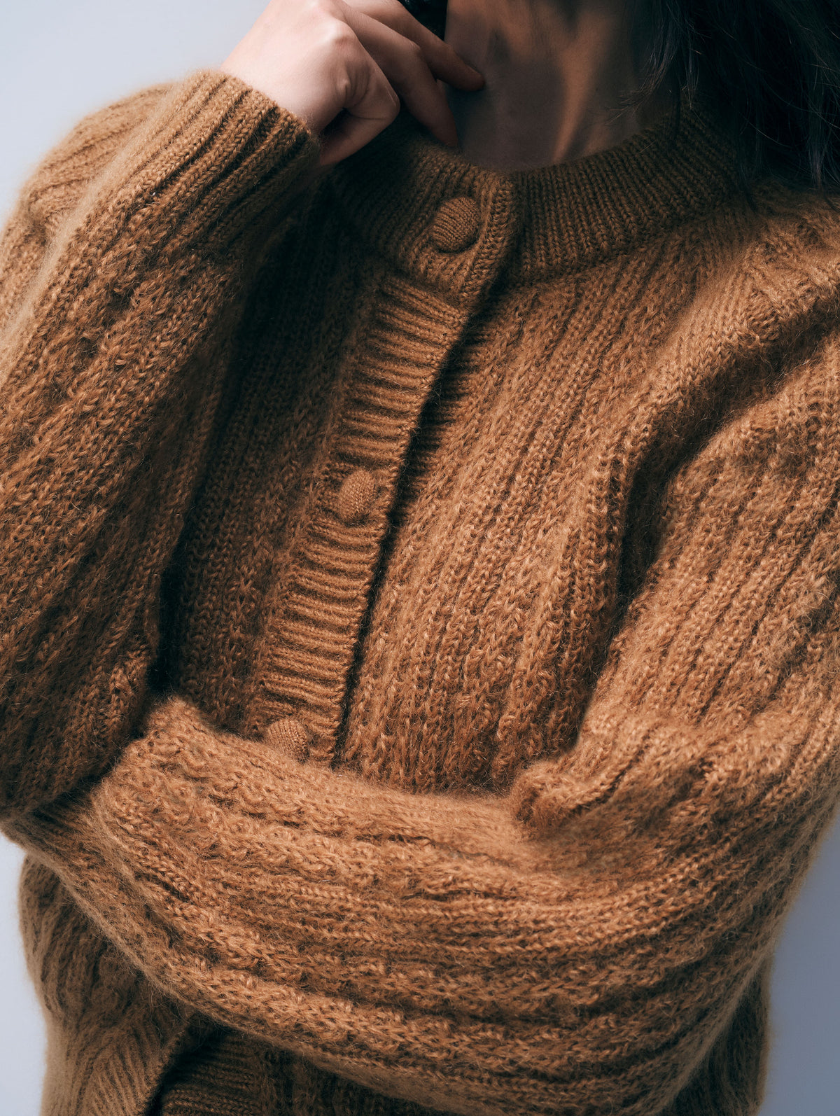 Mohair Blend Cardigan | Camel Brown