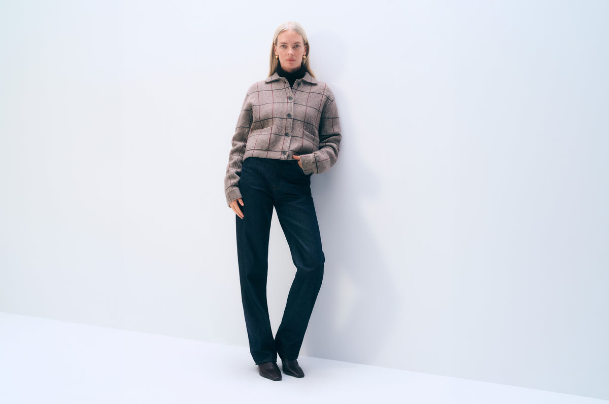 Cashmere Blend Collared Shirt | Brown Combo