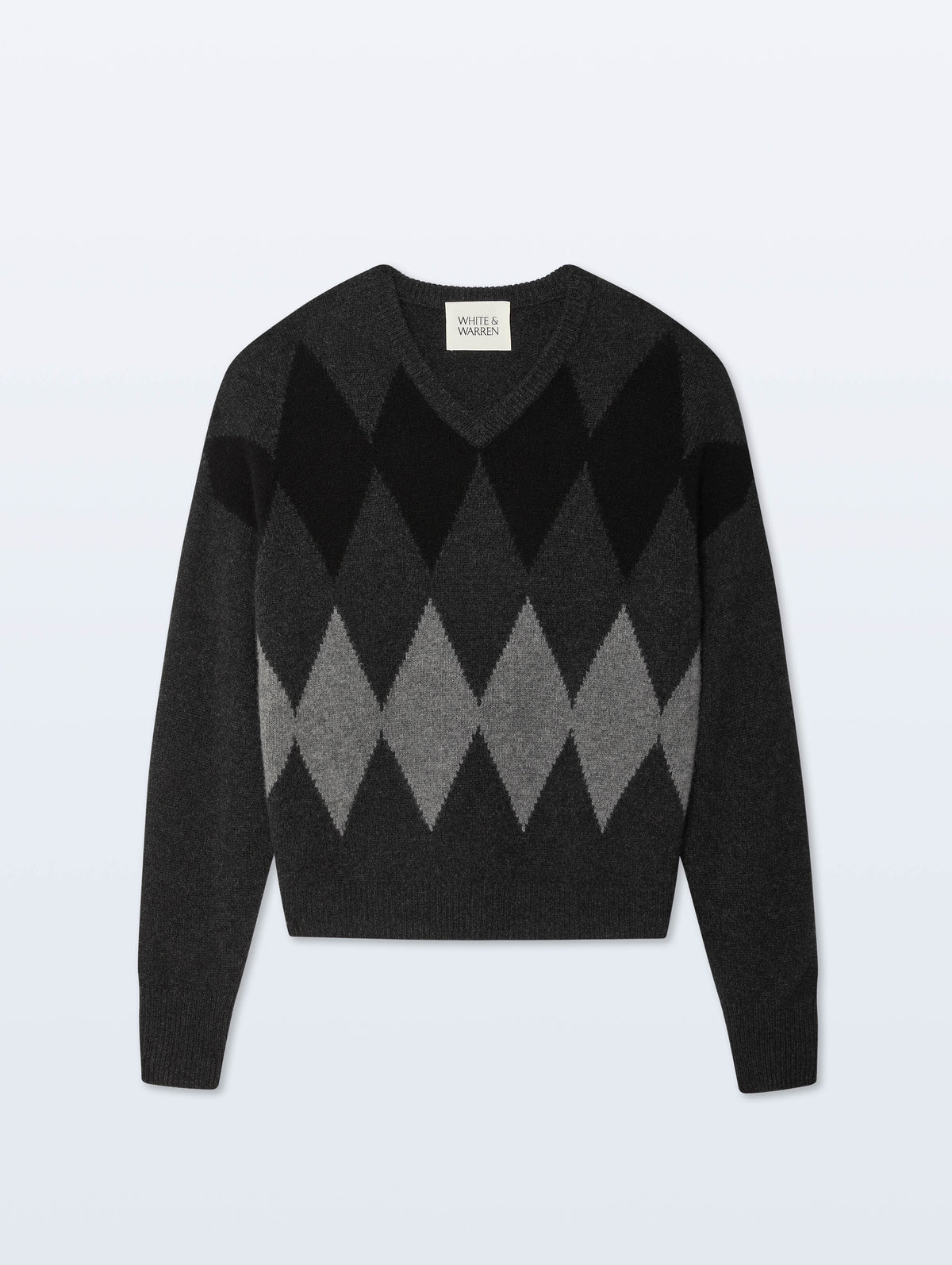 Cashmere Argyle Oversized V-Neck | Black Combo