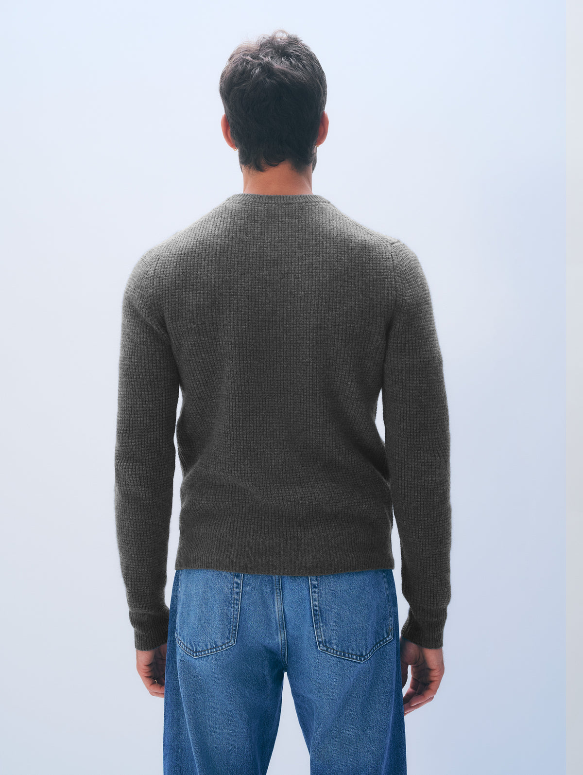 Cashmere Blend Waffle Crewneck | Dark Granite
