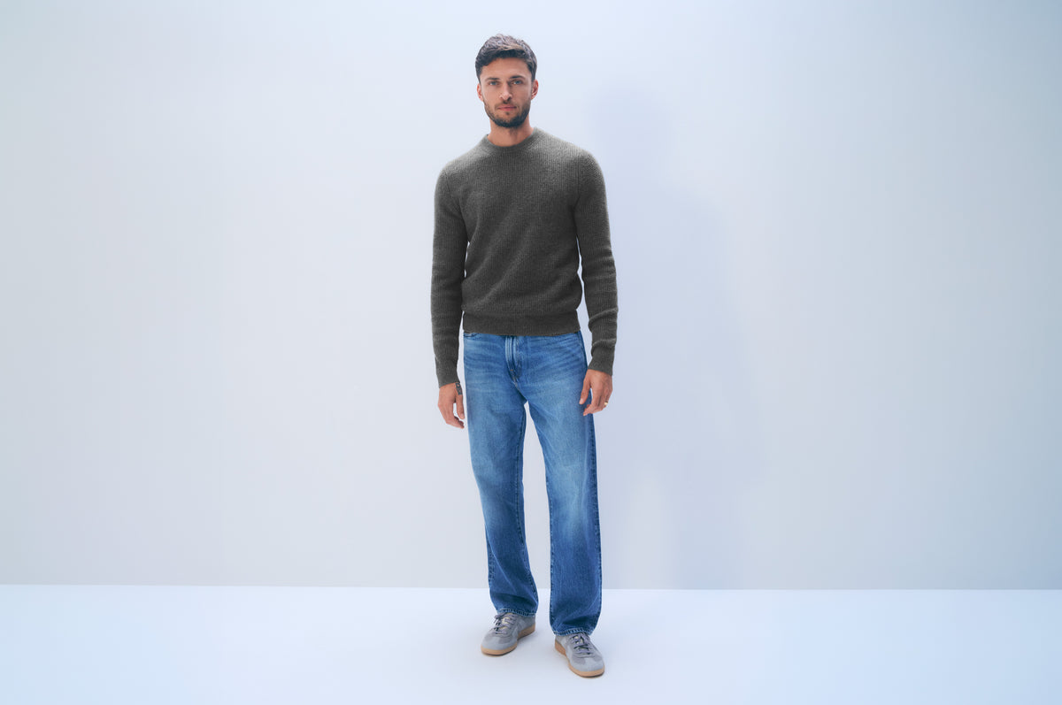 Cashmere Blend Waffle Crewneck | Dark Granite