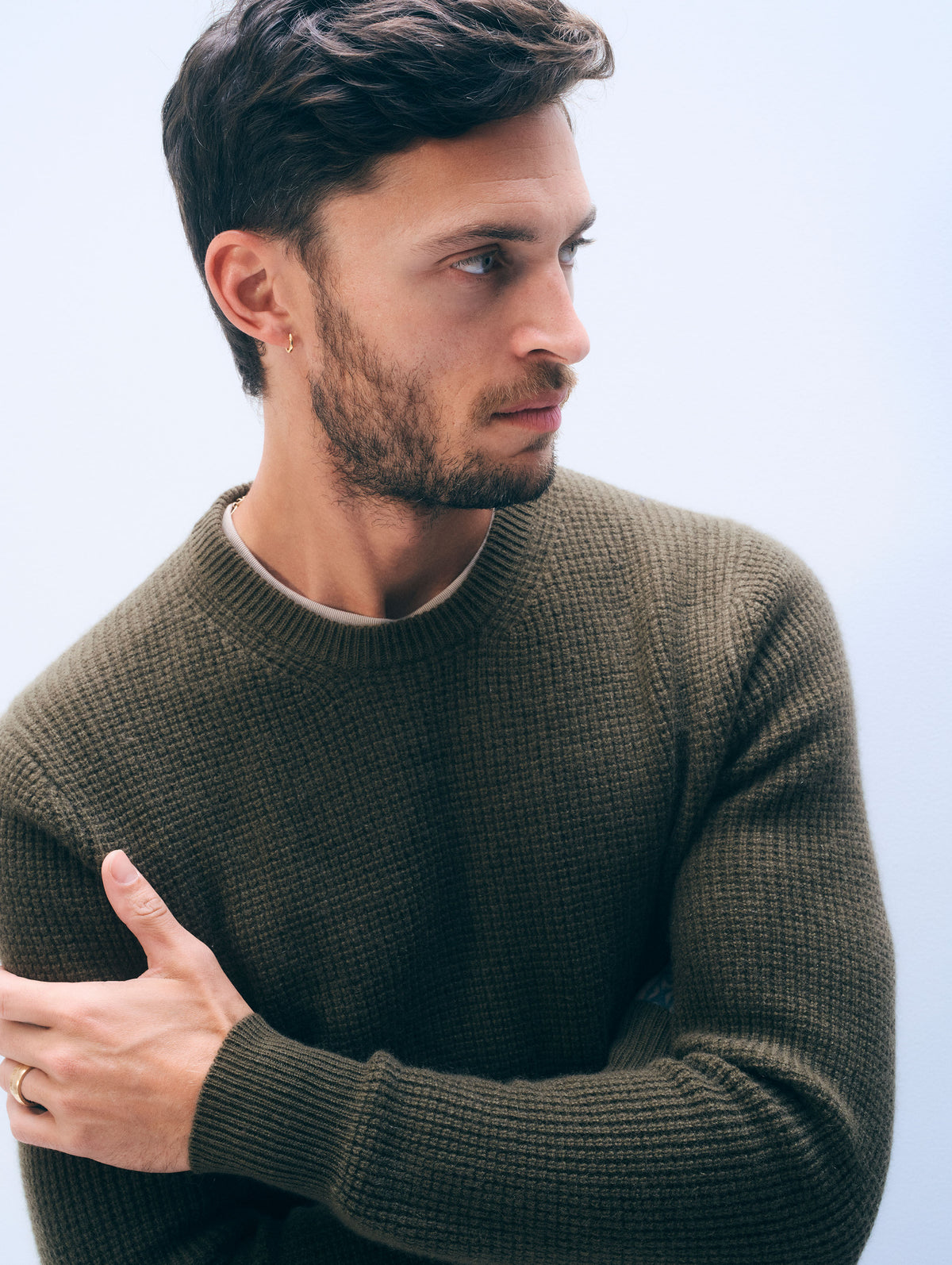 Cashmere Blend Waffle Crewneck | Deep Sage