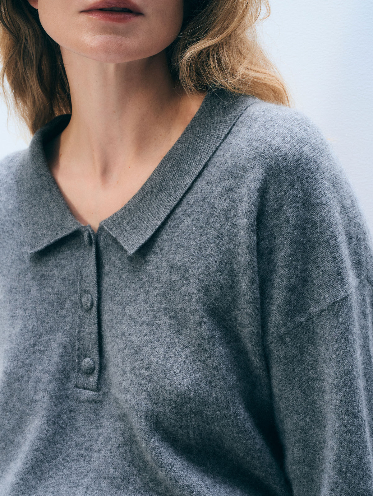 Cashmere Long Sleeve Polo | Graphite Heather