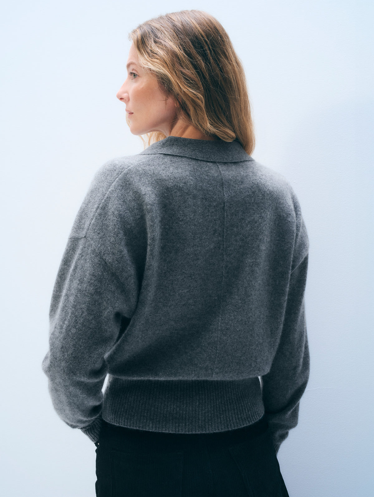 Cashmere Long Sleeve Polo | Graphite Heather