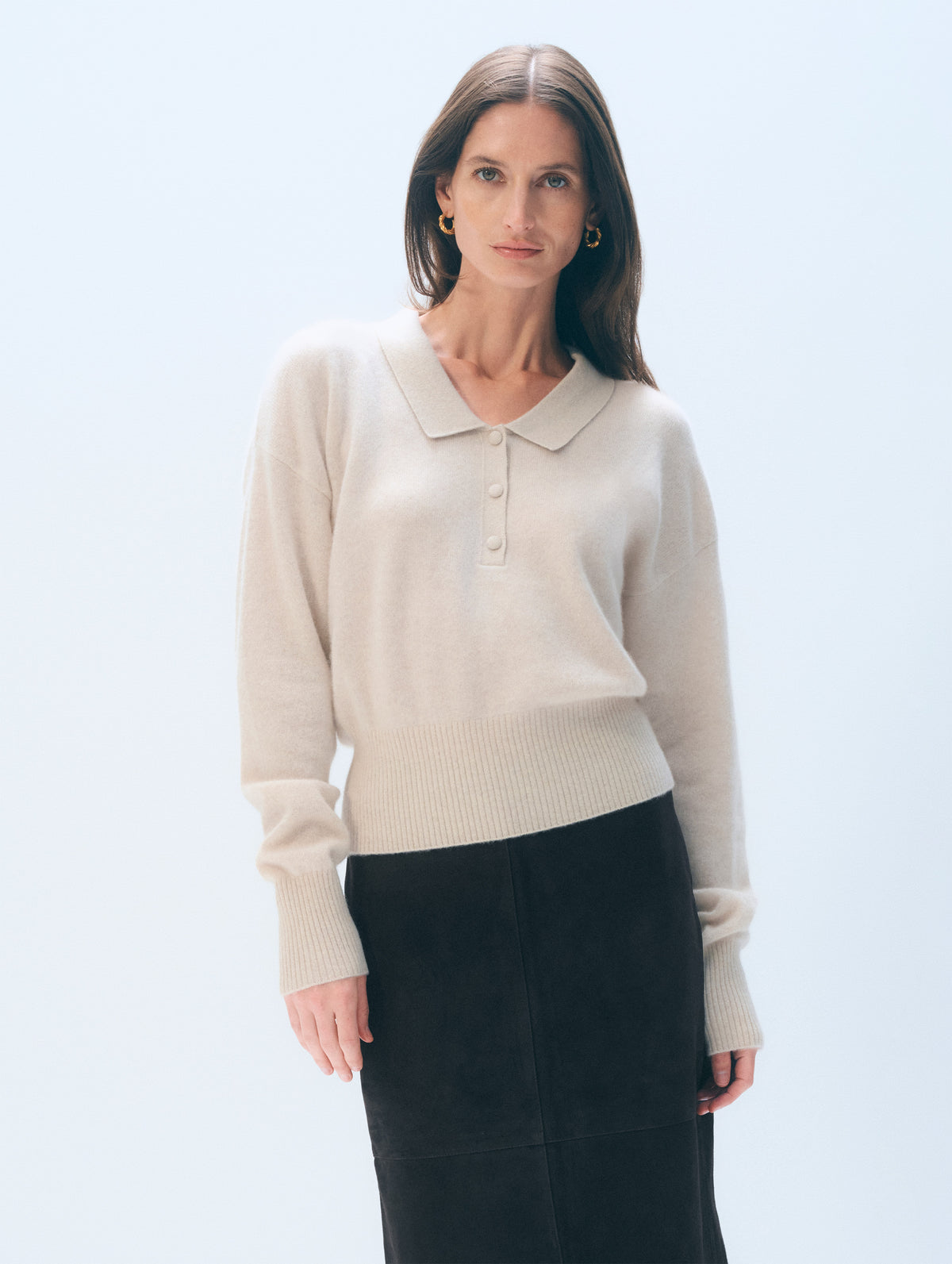 Cashmere Long Sleeve Polo | Natural Heather