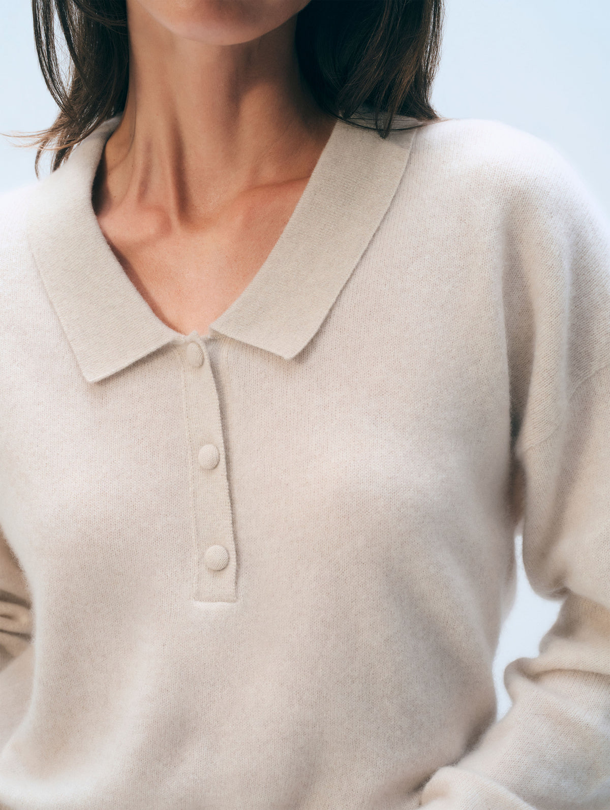 Cashmere Long Sleeve Polo | Natural Heather