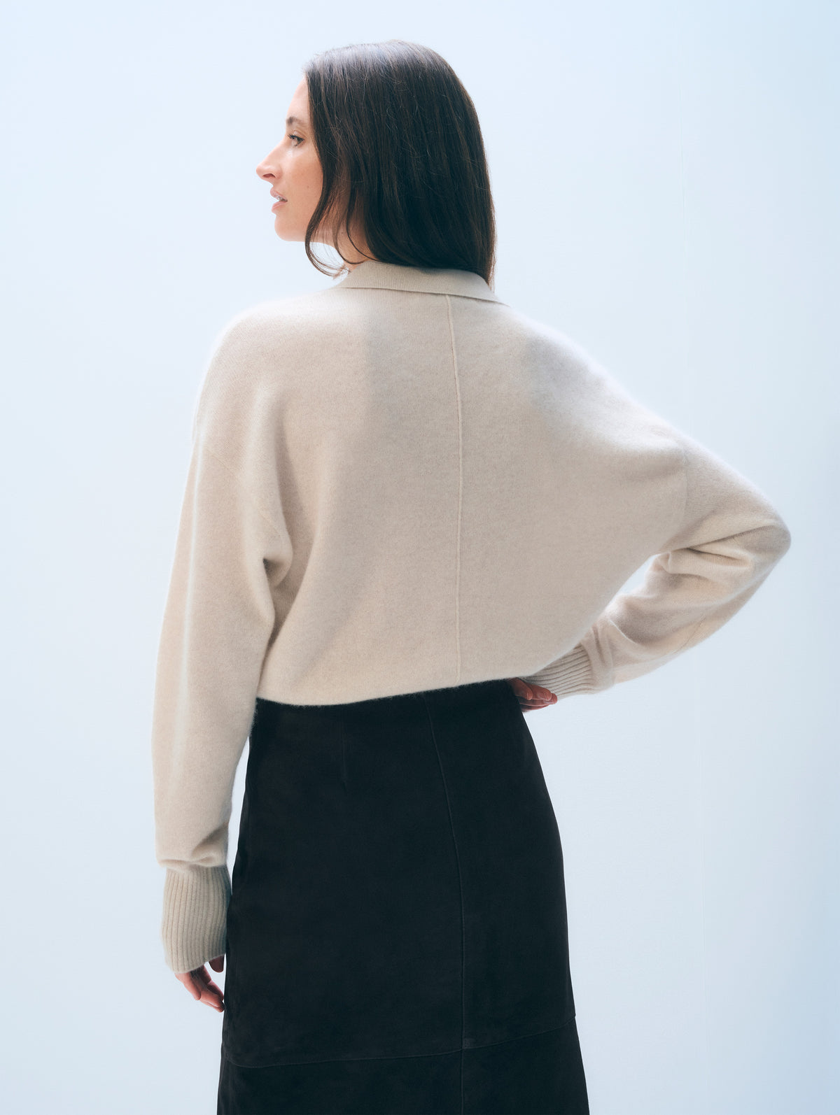 Cashmere Long Sleeve Polo | Natural Heather