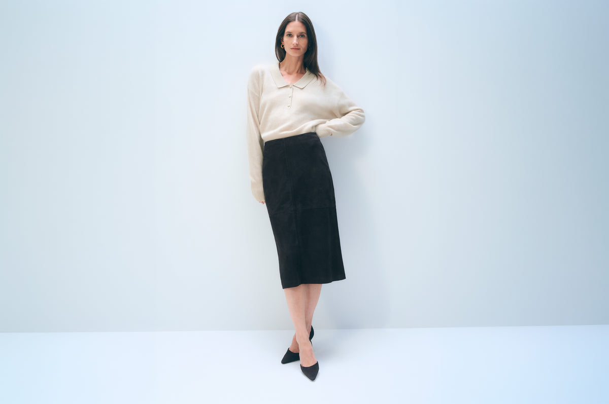 Cashmere Long Sleeve Polo | Natural Heather