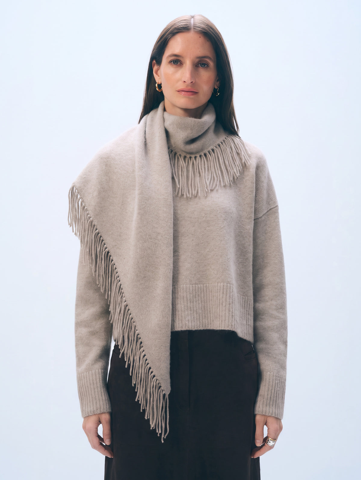 Cashmere Blend Scarf Sweater | Misty Brown Heather