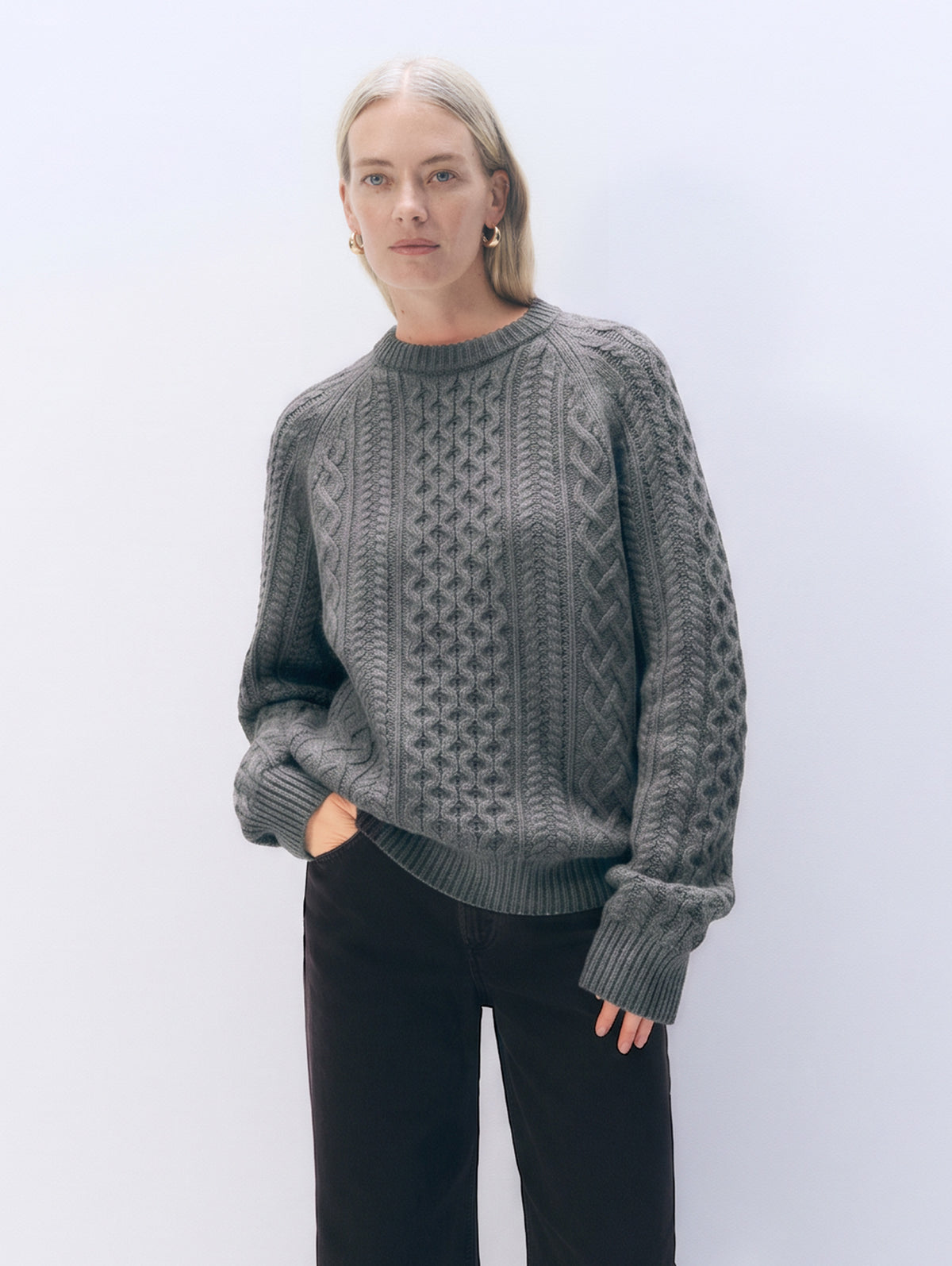Cashmere Cable Crewneck | Graphite Heather