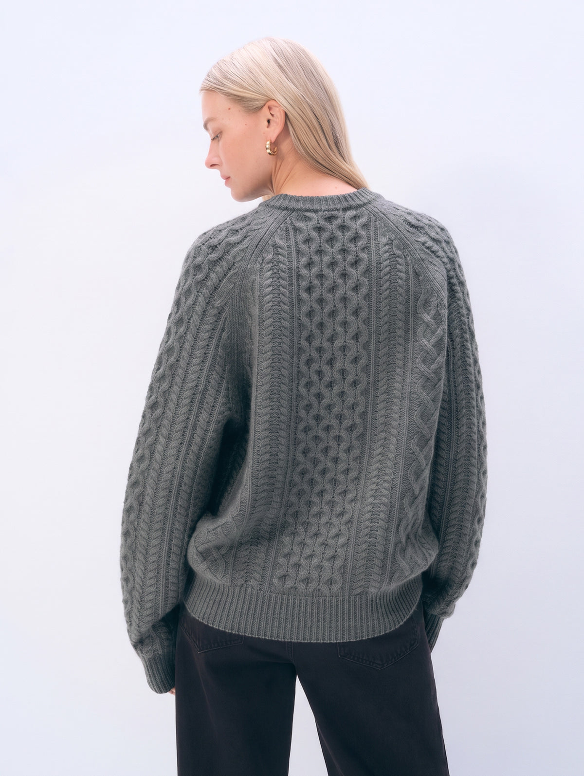 Cashmere Cable Crewneck | Graphite Heather