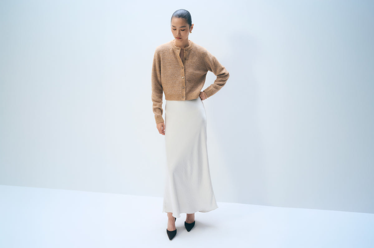Merino Metallic Cardigan | Champagne Gold
