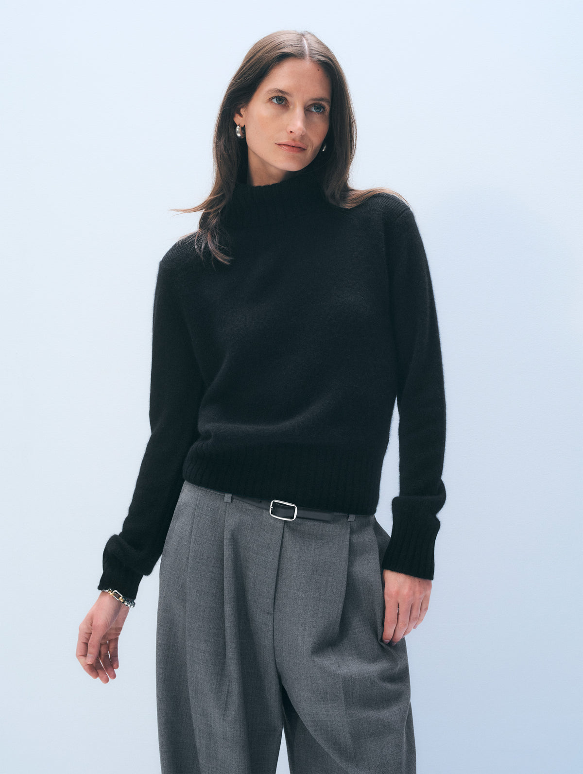 Cashmere Ribbed Trim Turtleneck | Black