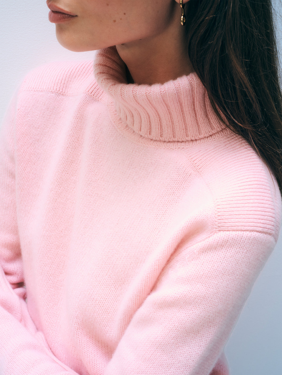Cashmere Ribbed Trim Turtleneck | Rose Petal