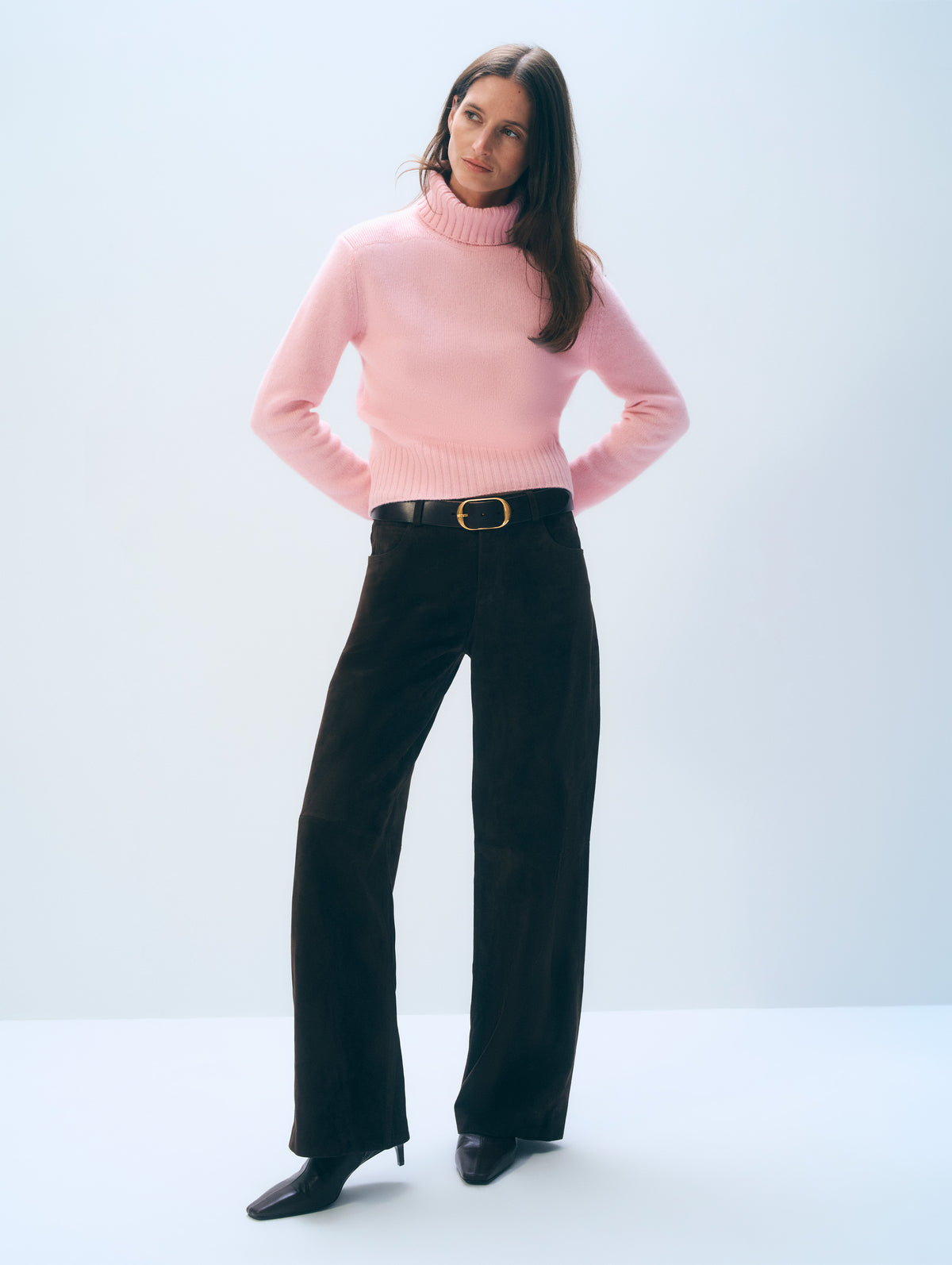 Cashmere Ribbed Trim Turtleneck | Rose Petal