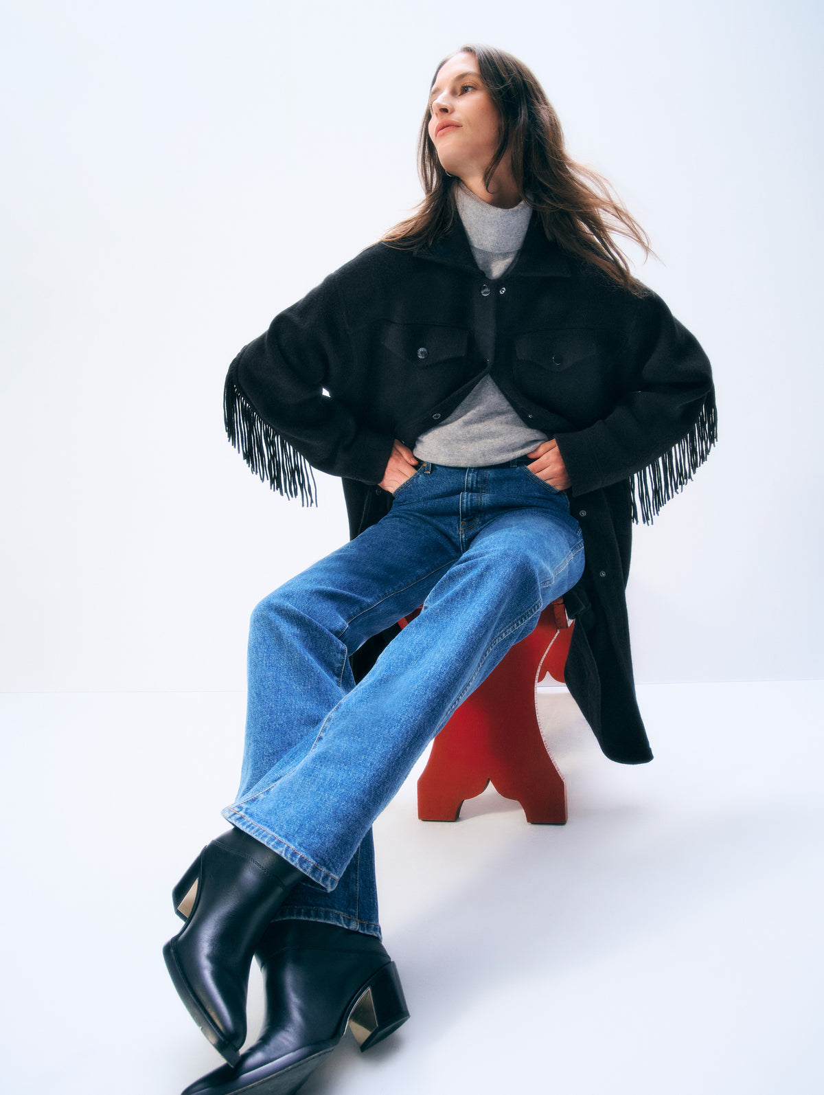 Cashmere Merino Fringe Coat | Black