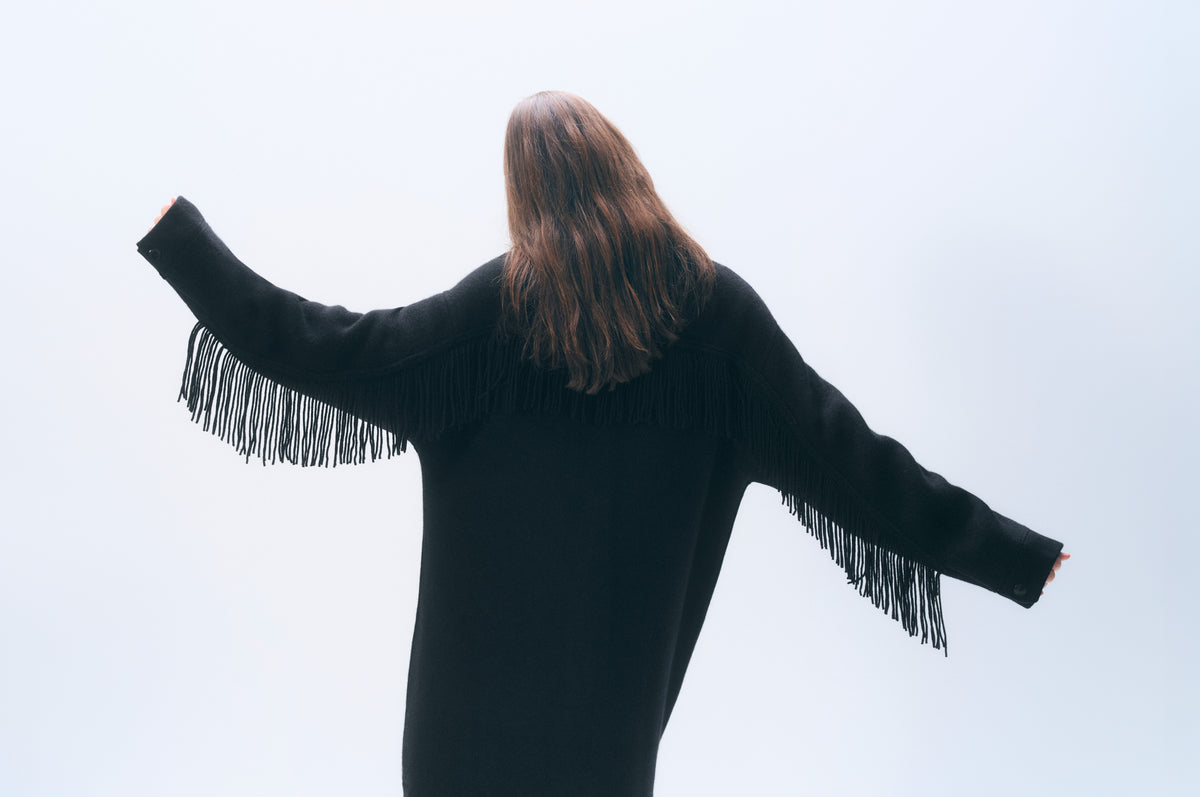 Cashmere Merino Fringe Coat | Black
