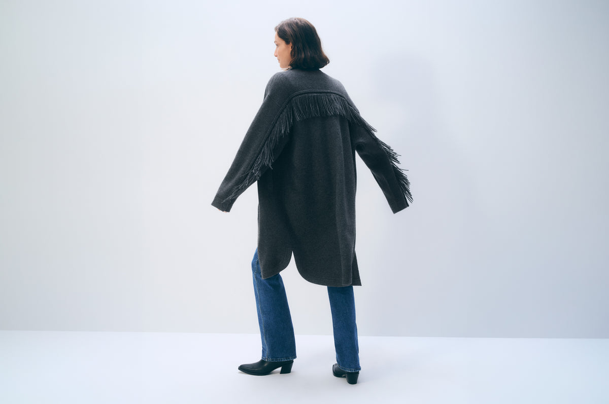 Cashmere Merino Fringe Coat | Dark Granite