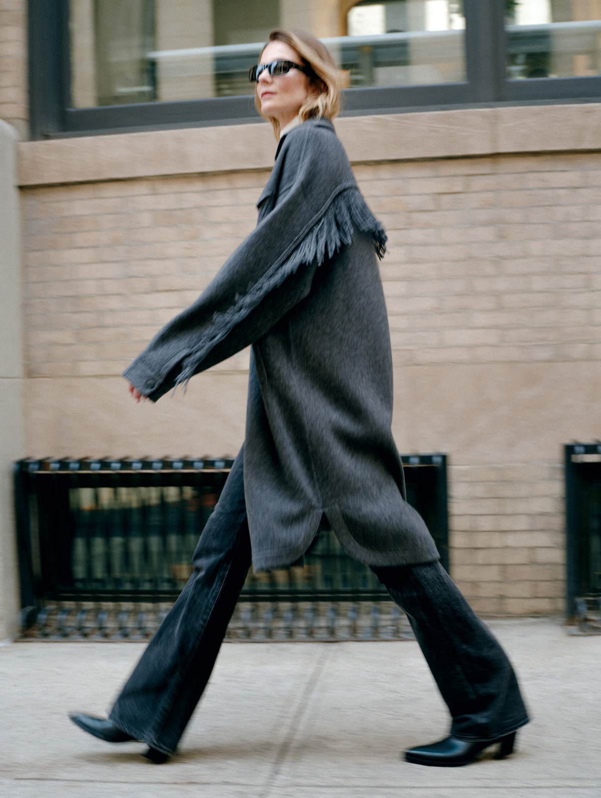 Cashmere Merino Fringe Coat | Dark Granite