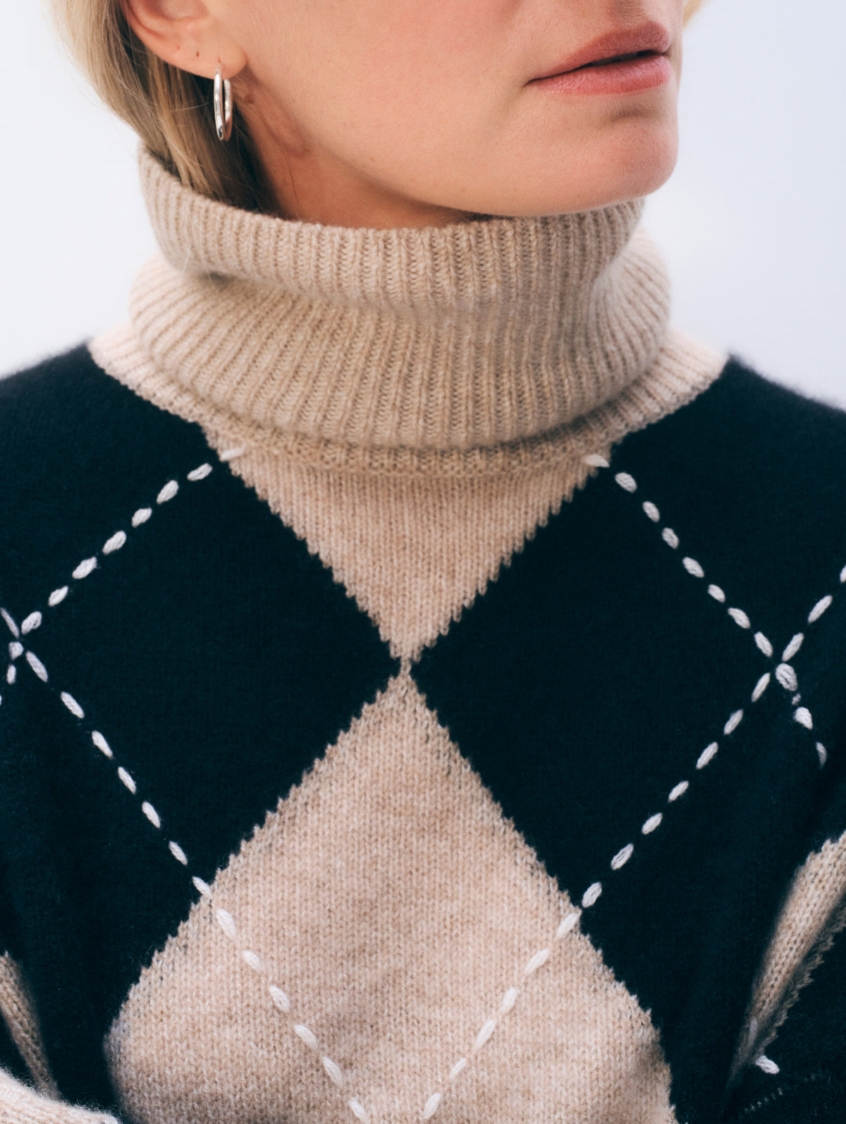 Cashmere Argyle Tutrleneck | Taupe Heather Marl