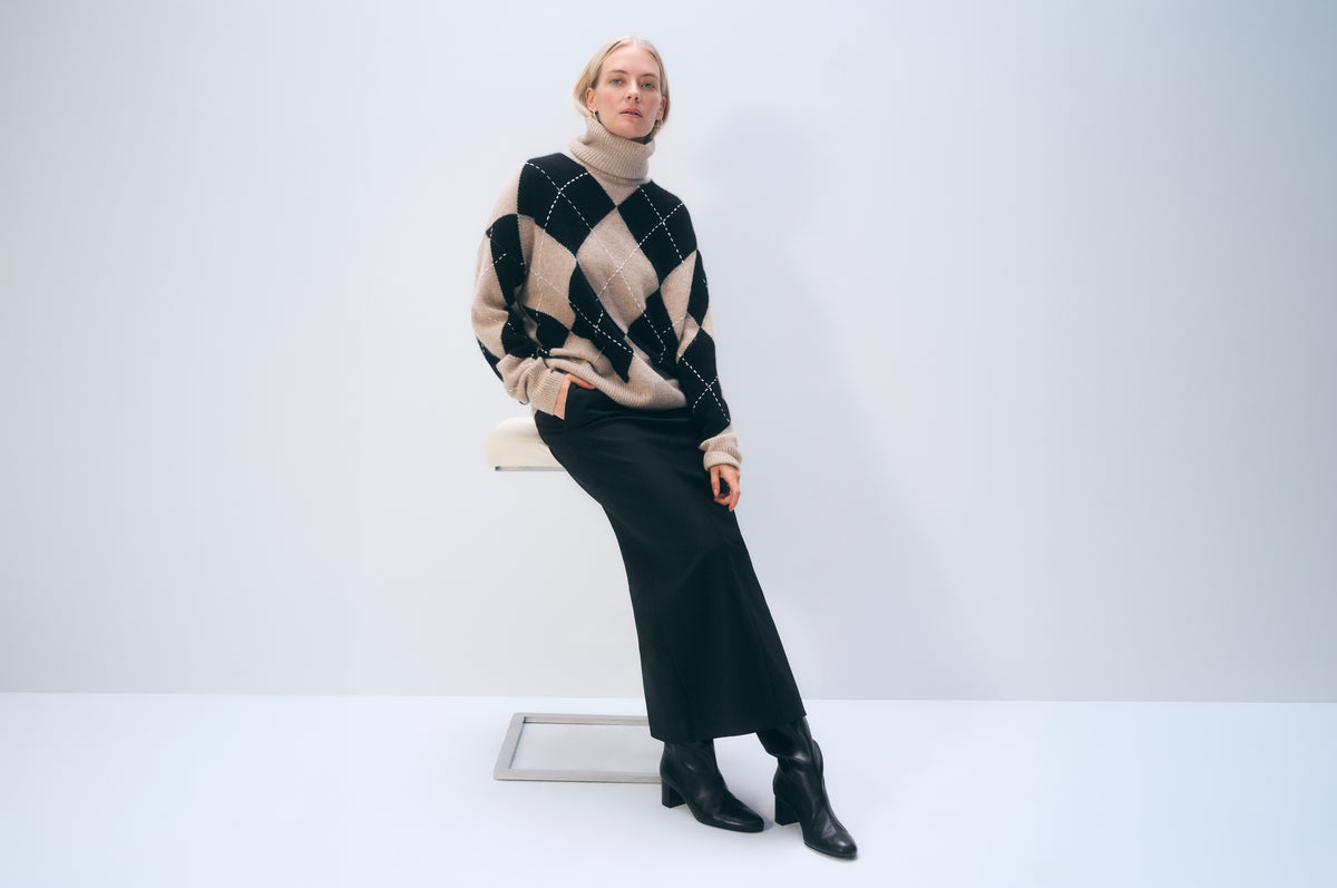 Cashmere Argyle Tutrleneck | Taupe Heather Marl