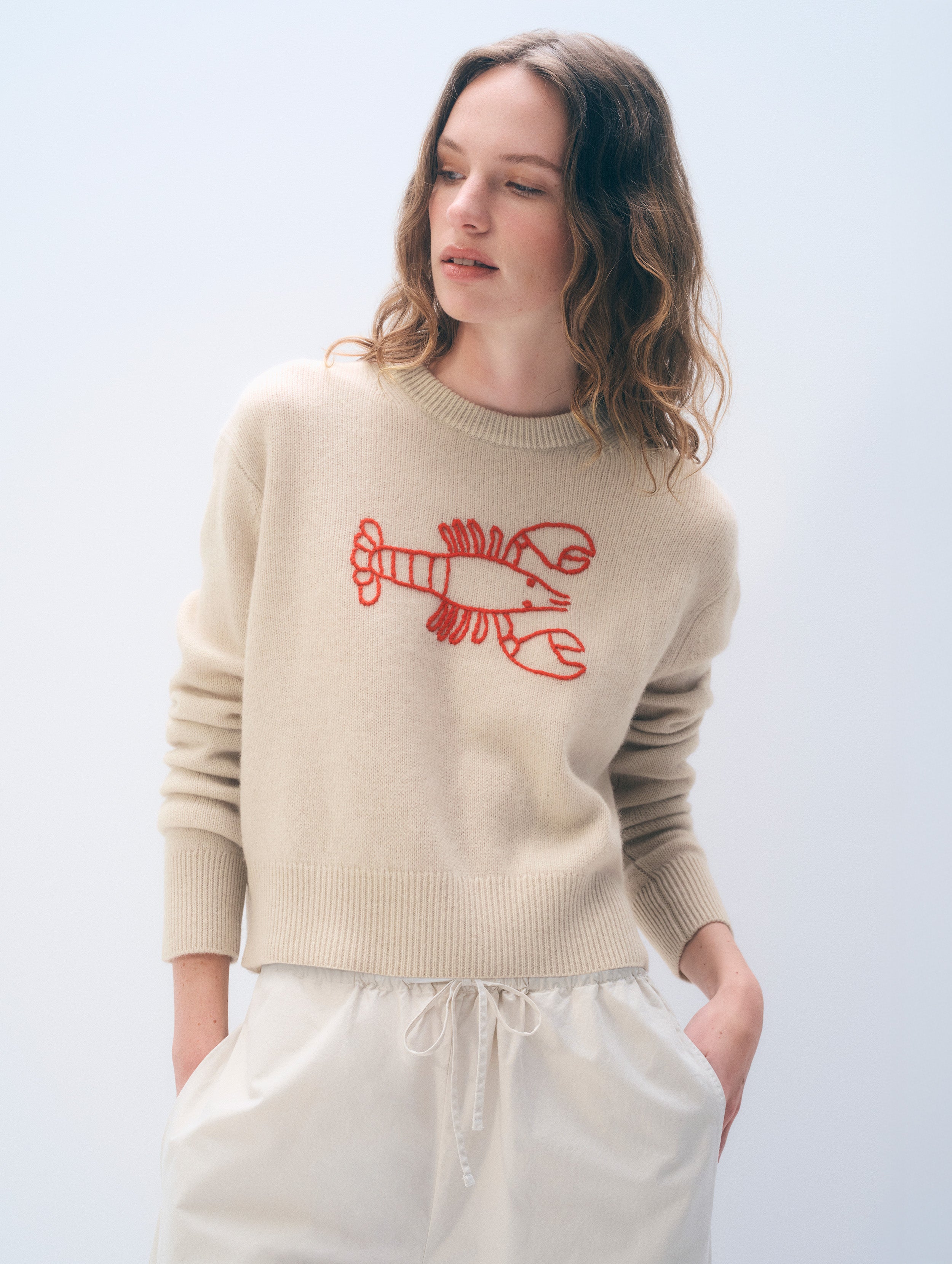 Cashmere Embroidered Lobster Crewneck