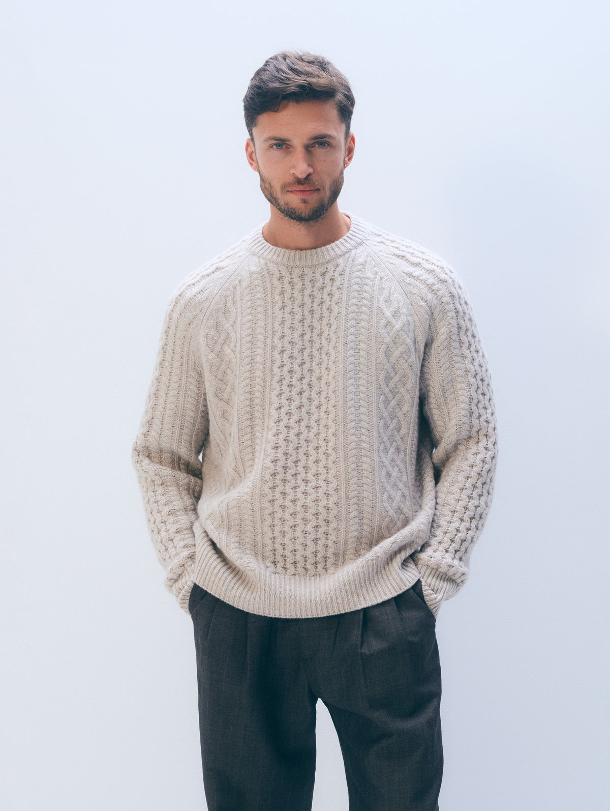 Cashmere Cable Crewneck | Natural Heather