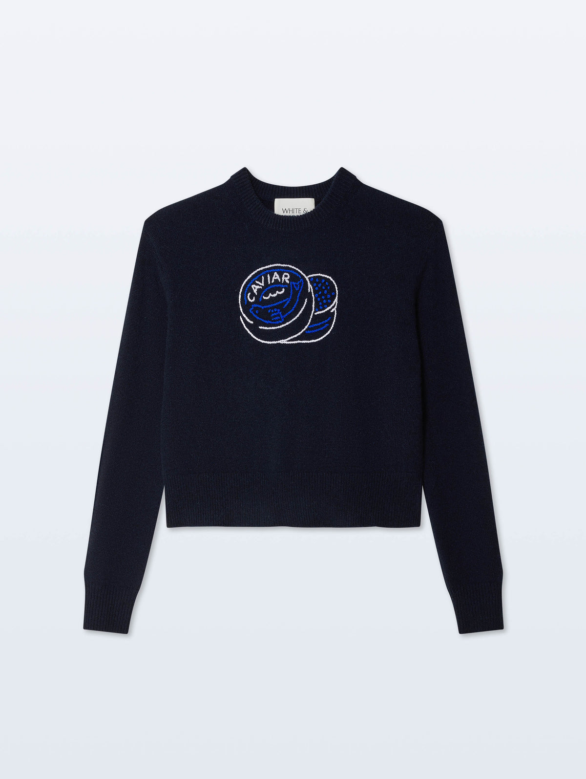 Cashmere Embroidered Caviar Sweater | Deep Navy Combo