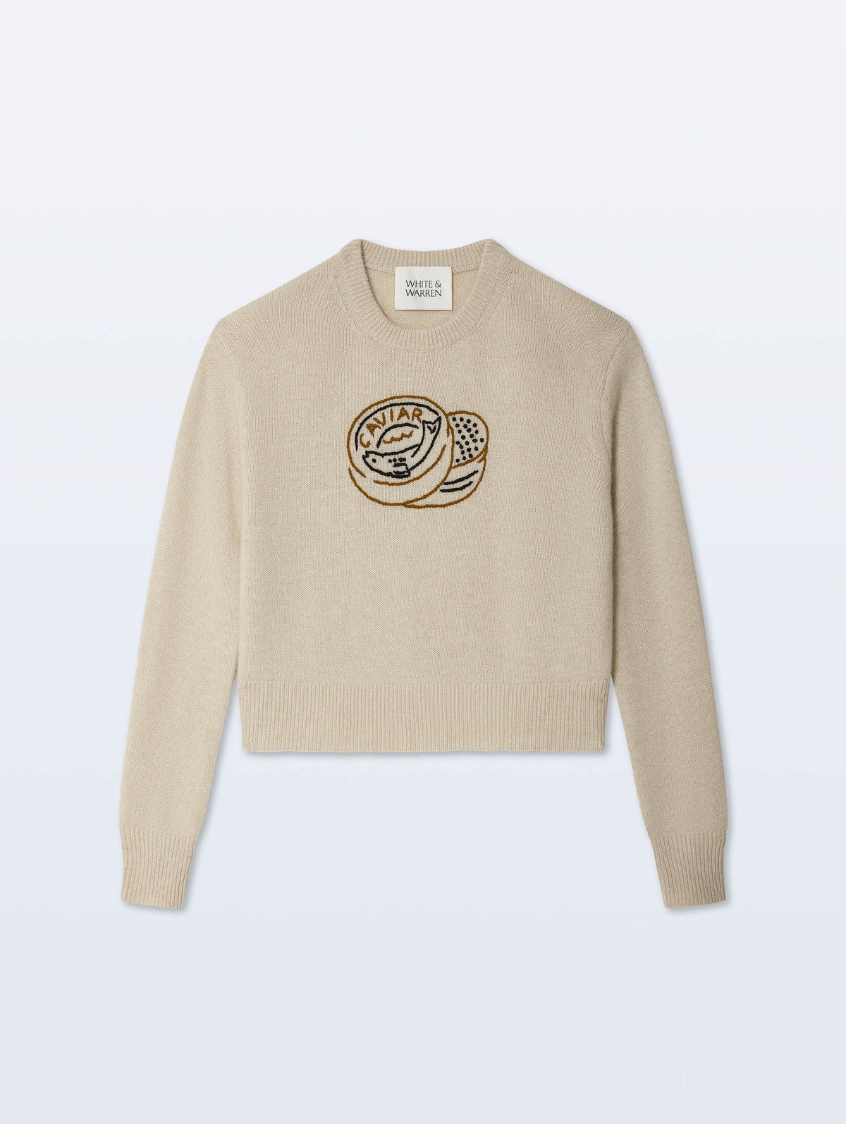 Cashmere Embroidered Caviar Sweater | Natural Heather Combo