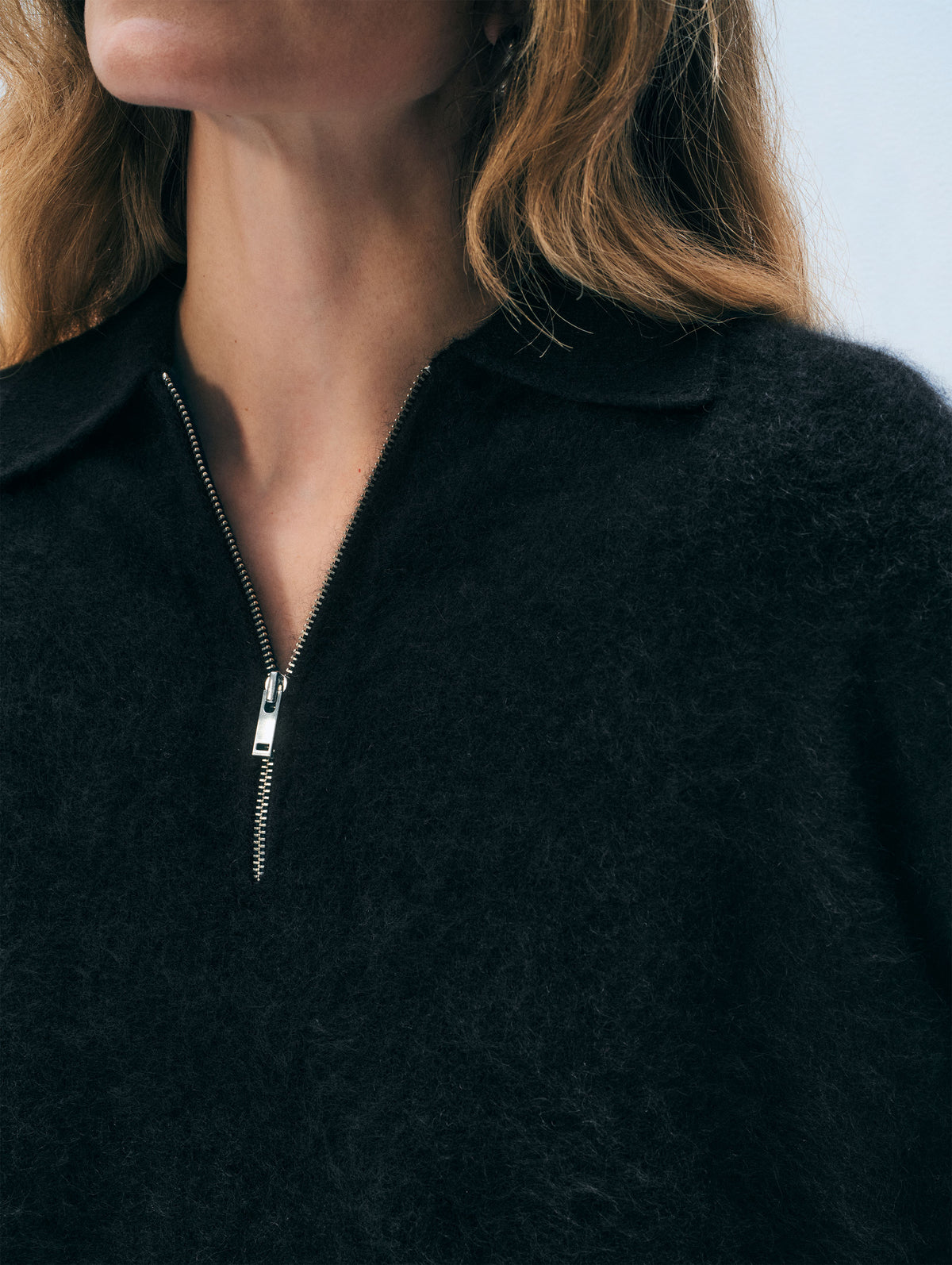 Brushed Cashmere Quarter-Zip | Black