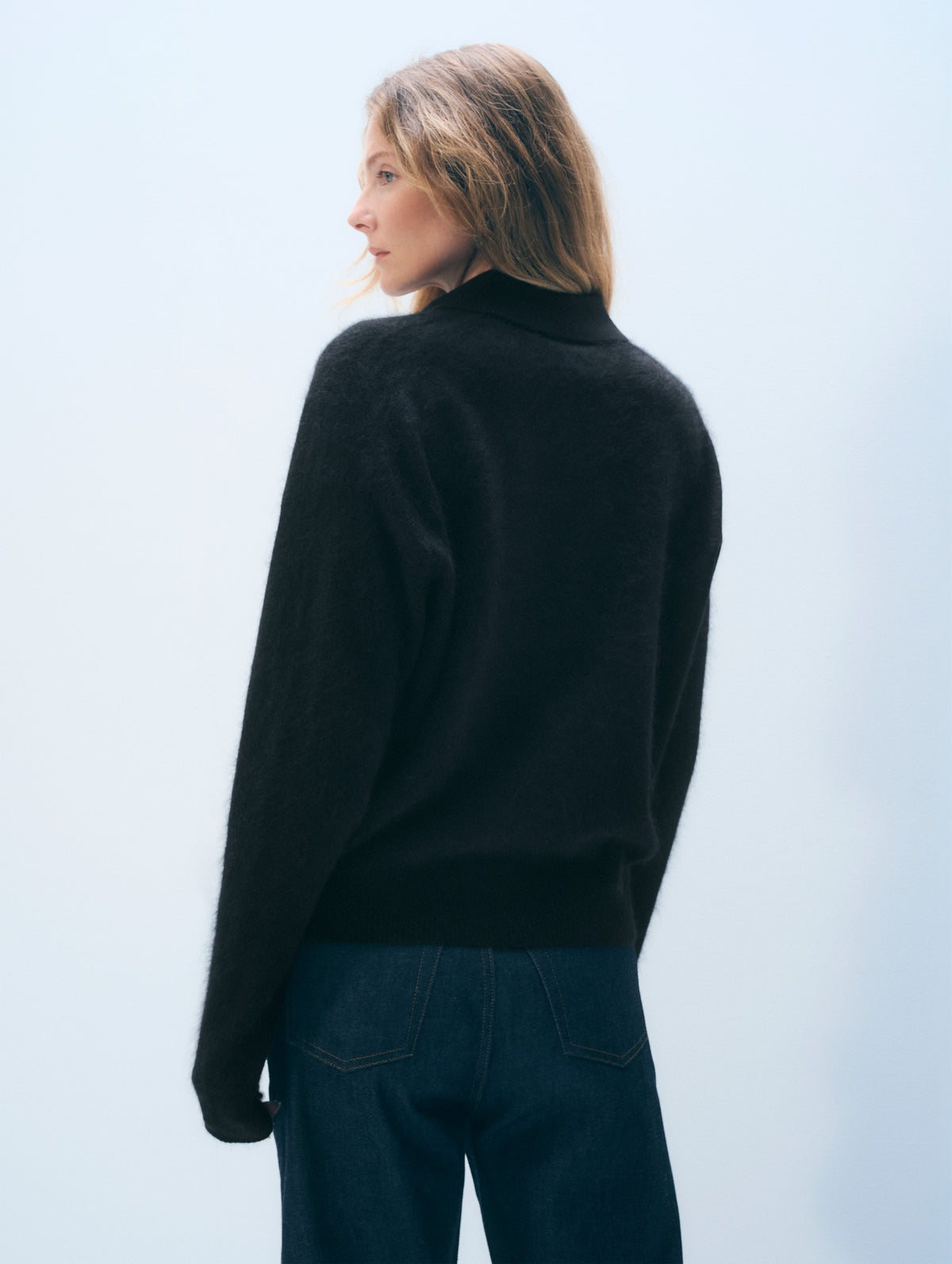 Brushed Cashmere Quarter-Zip | Black