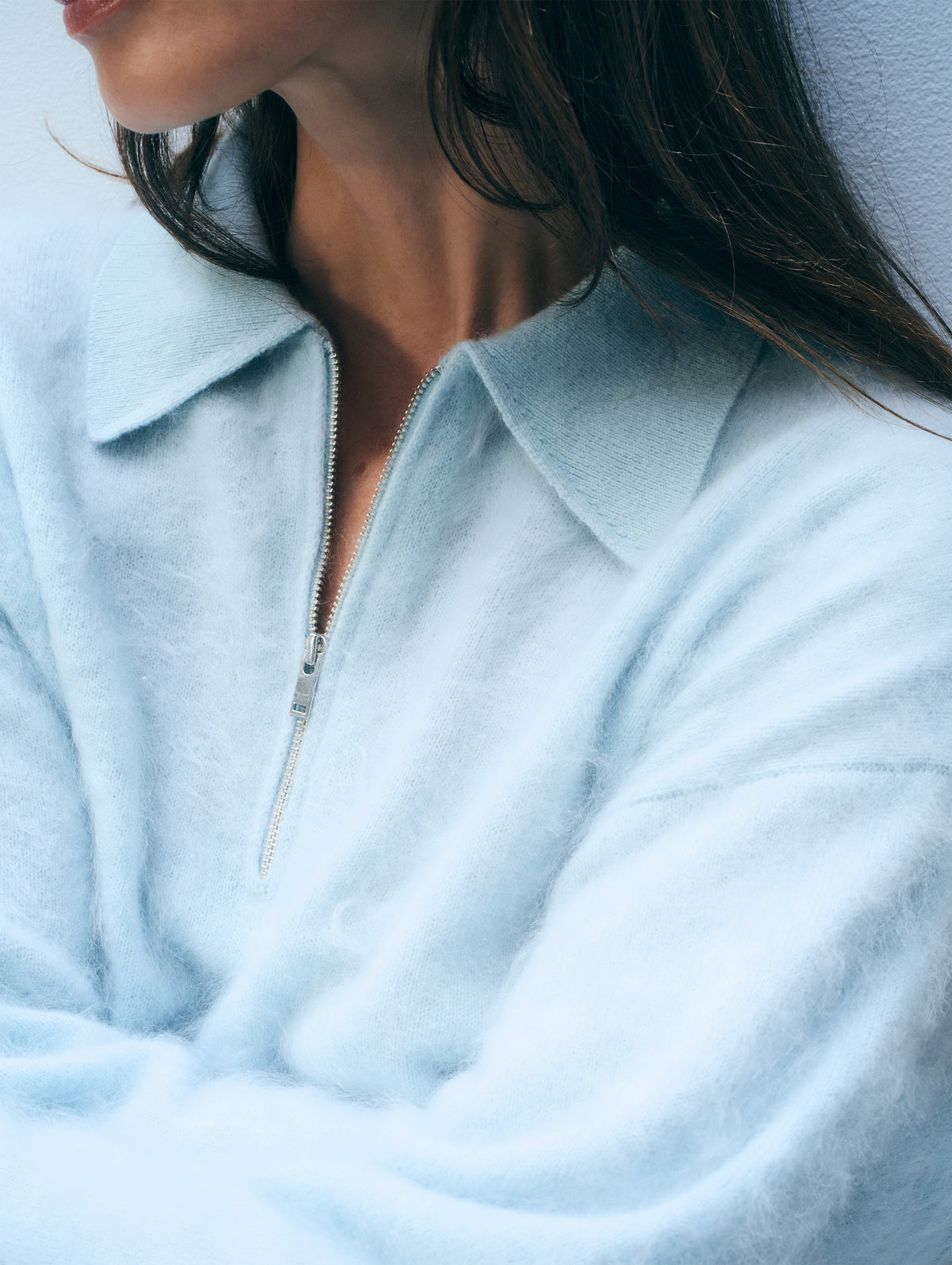 Brushed Cashmere Quarter-Zip | Seafoam Blue
