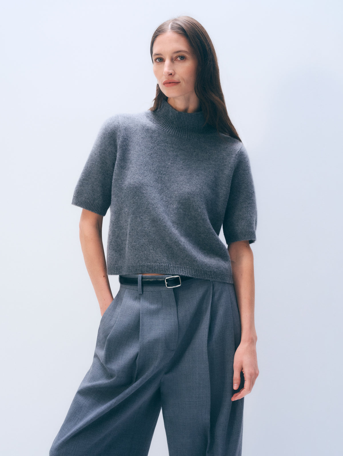 Cashmere Mockneck Tee | Graphite Heather