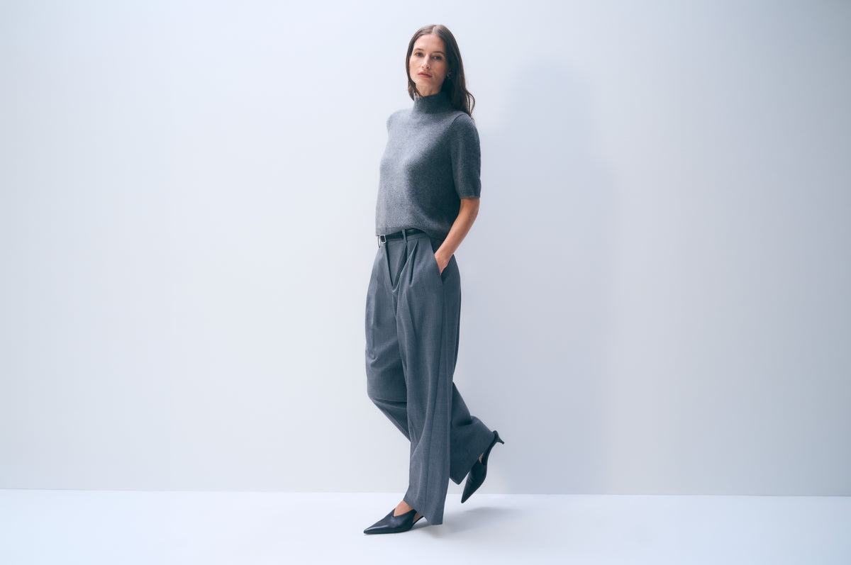 Cashmere Mockneck Tee | Graphite Heather