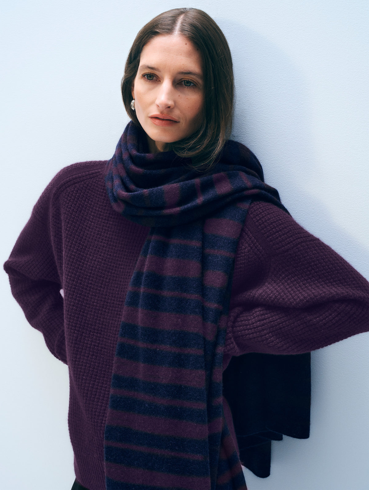 Cashmere Stripe Travel Wrap | Deep Navy/Deep Plum