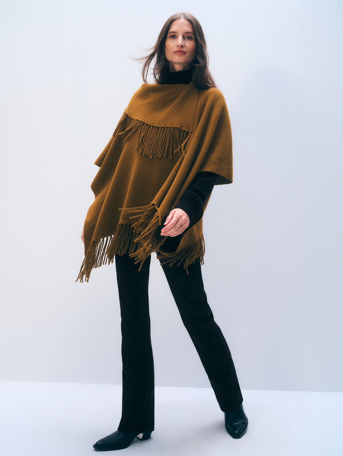 Cashmere Blend Fringe Poncho