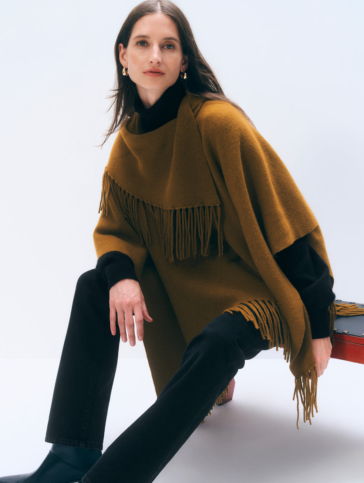 Cashmere Blend Fringe Poncho